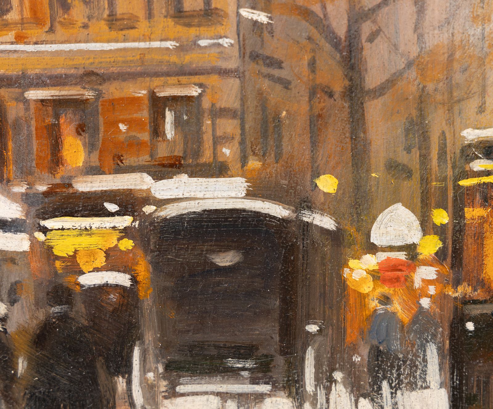 Pierre Jacquet (XXe siècle) : « Paris, Les Boulevards Sous La Neige », huile sur panneau photo buy