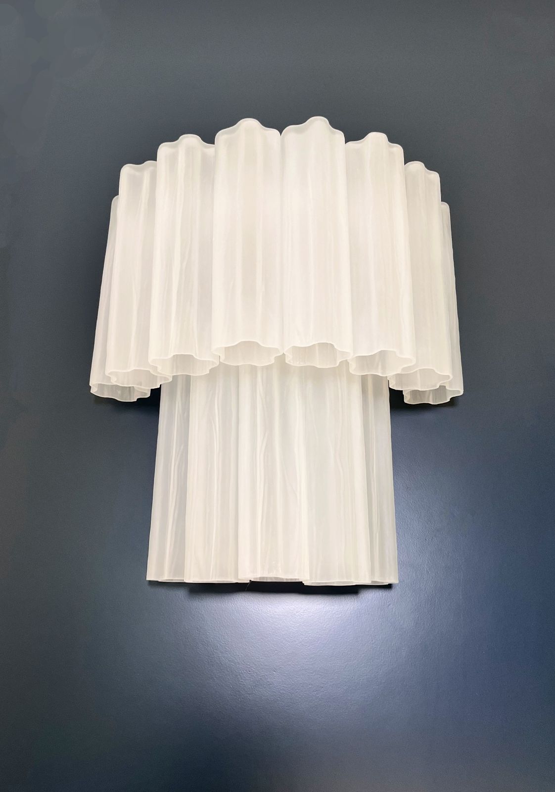Fantastic Pair Of Murano Glass Tube Wall Sconces   13 Etched Glass Tube