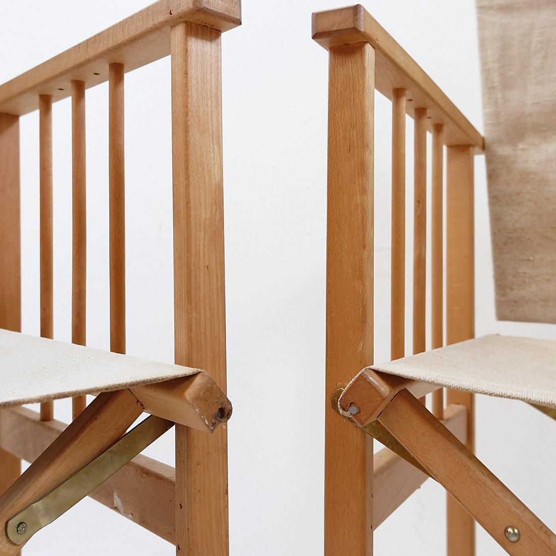 photo buy Set Of Four Mid Century Modern Folding Chairs In Oak & Canvas