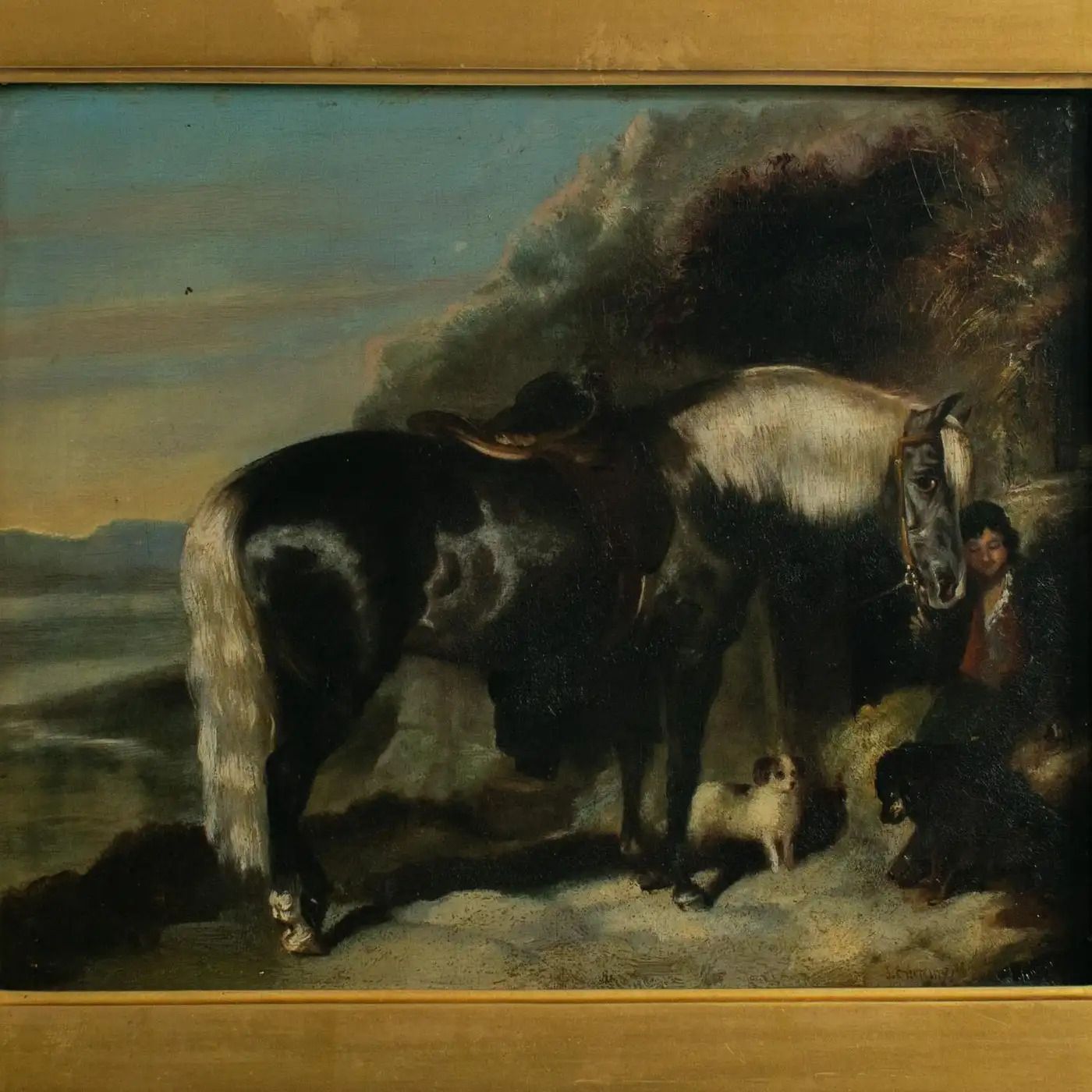 John Frederick II Herring (1815-1907) - Young Boy With A Pony And His Dogs photo vinterior