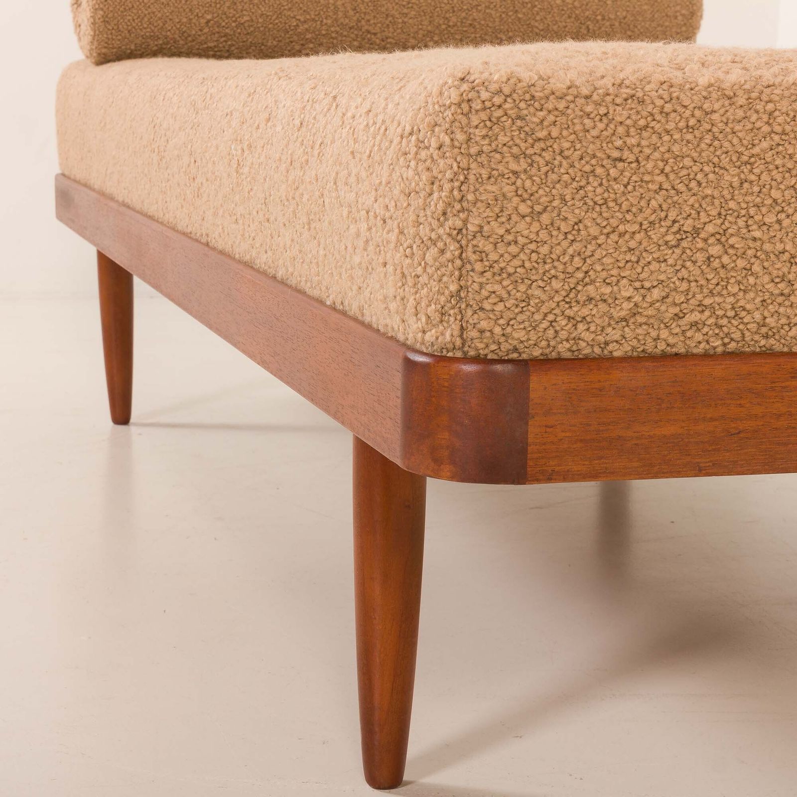 Furniture Scandinavian Mid Century Daybed In Natural Boucle Fabric, Denmark 1960s photo