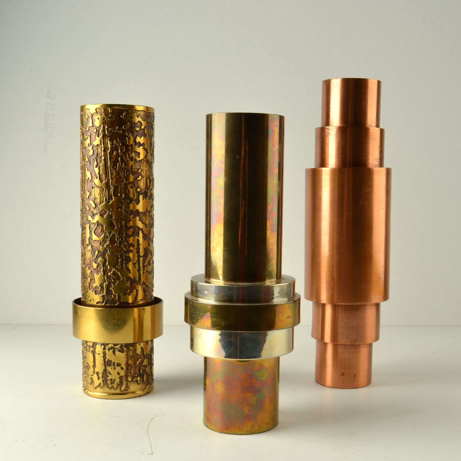 Set Of Sculptural Cylinder Brass Vases, Germany 1970's photo 1175.0