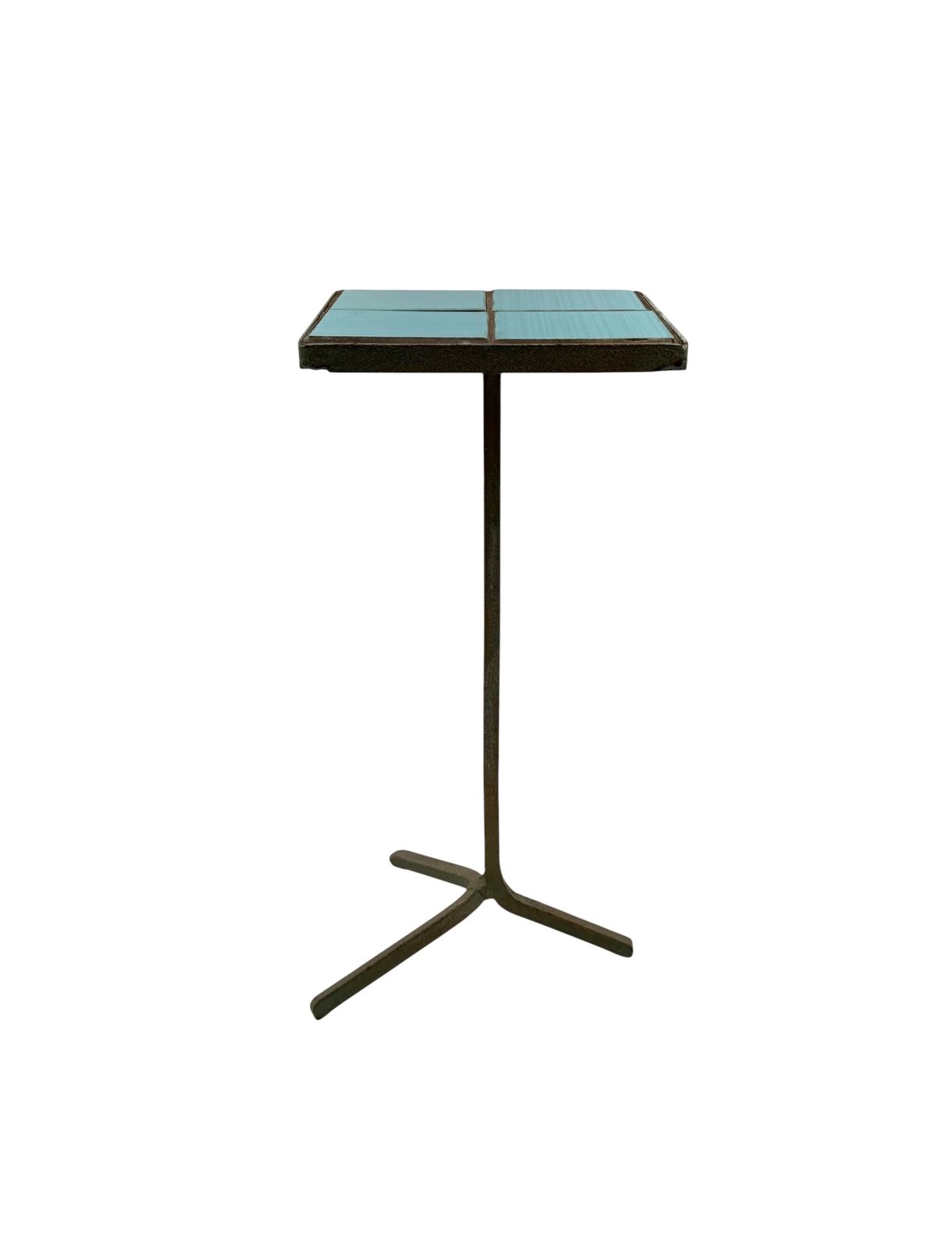 Modern Azure Iron And Tiles Side Table, France 1960s photo vintage