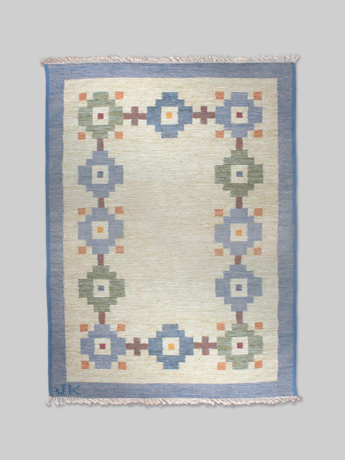 Karin Jönsson Swedish Mid Century Geometric Wool Kilim 171x252cm