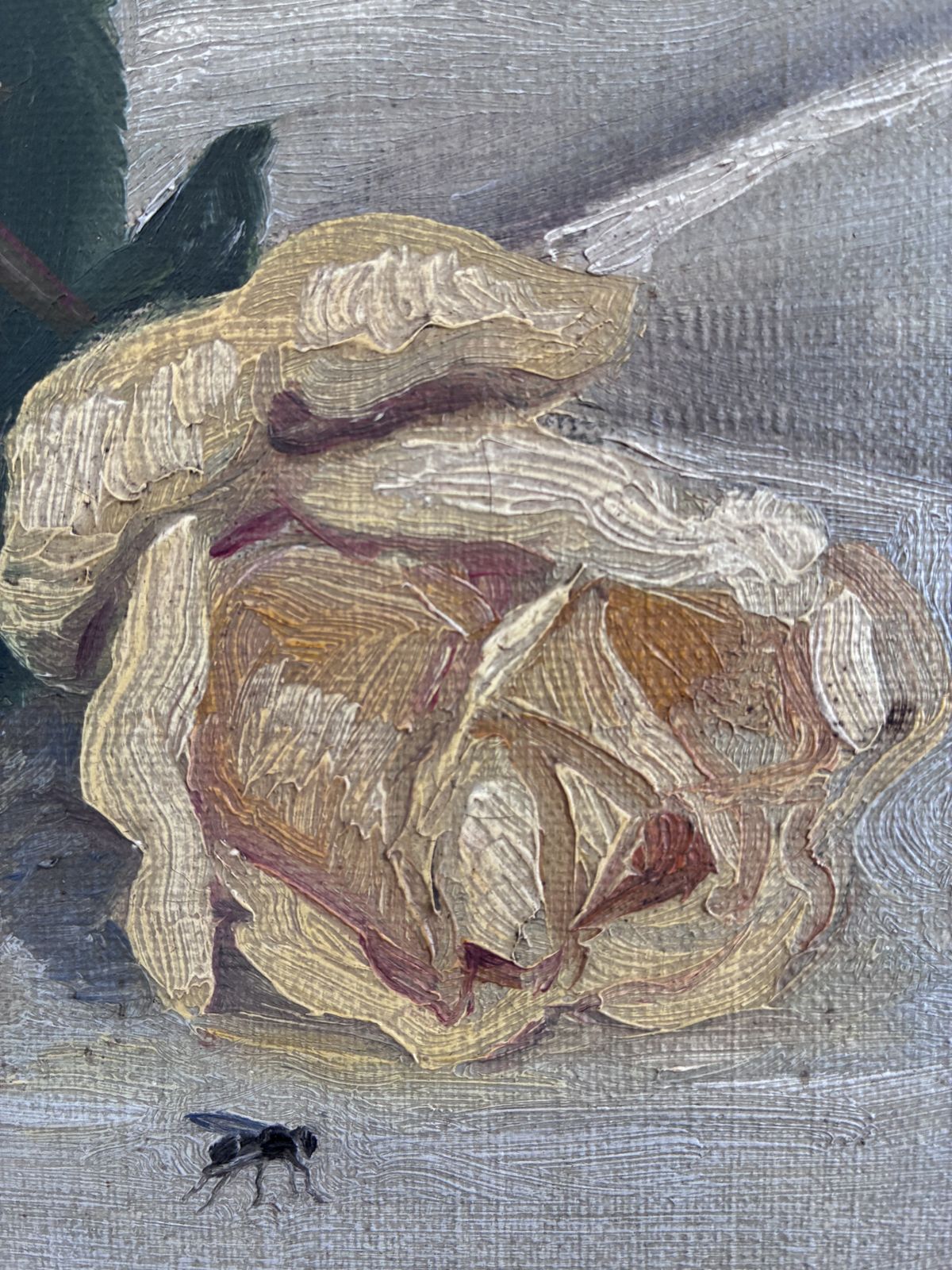 Antique Original Flower Oil Painting, Yellow Roses Still Life Art photo Art