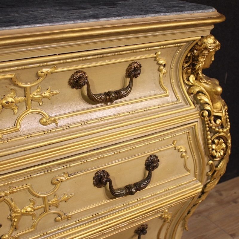 Furniture 20th Century Lacquered And Gilded Italian Chest Of Drawers photo