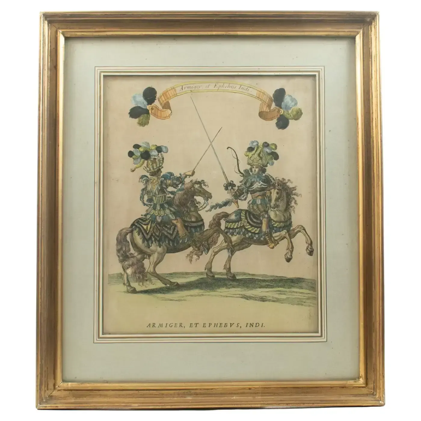 « Armiger Et Ephebus Indi » - Gravure coloriée à la main - Grand Carrousel 1662