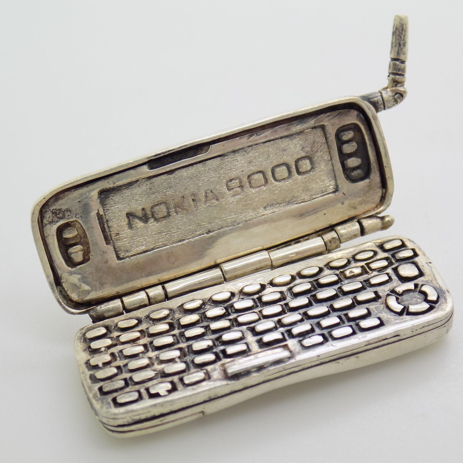 Vintage Italian Handmade Genuine Sterling Silver Nokia 9000 Cellphone Figurine, 1990s photo furniture