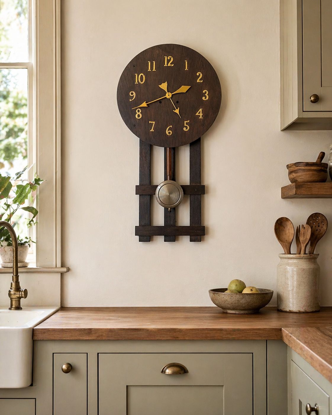 Antique Arts And Crafts Oak Wall Clock Eight Day Striking Movement Brass Numerals photo furniture