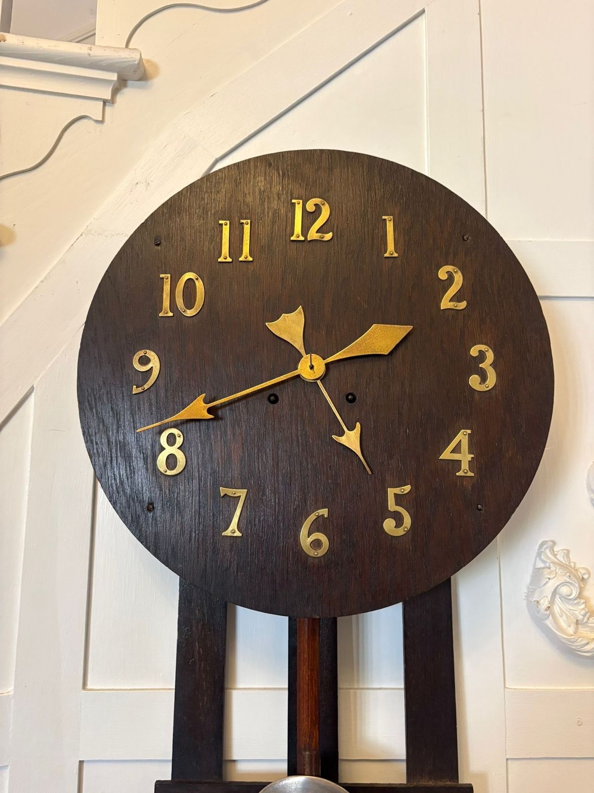 Antique Arts And Crafts Oak Wall Clock Eight Day Striking Movement Brass Numerals photo buy