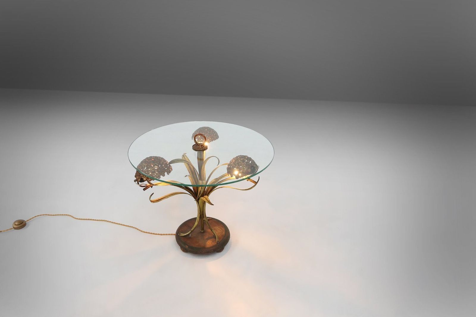 Hollywood Regency French Coffee Table With Lightning In Brass Flowers, 1950s photo for sale