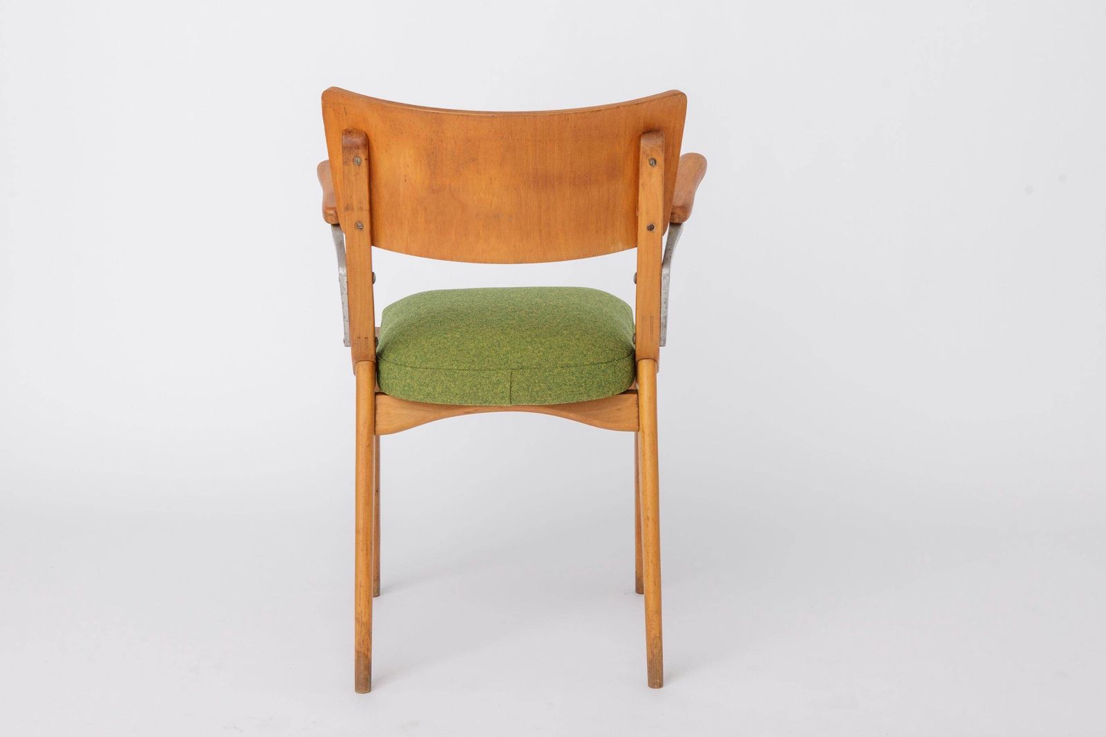 Vintage Armchair 1950s Germany, Beech Wood Chair, Restored & Reupholstered, Light Green Seat, Mid Century Modern photo buy