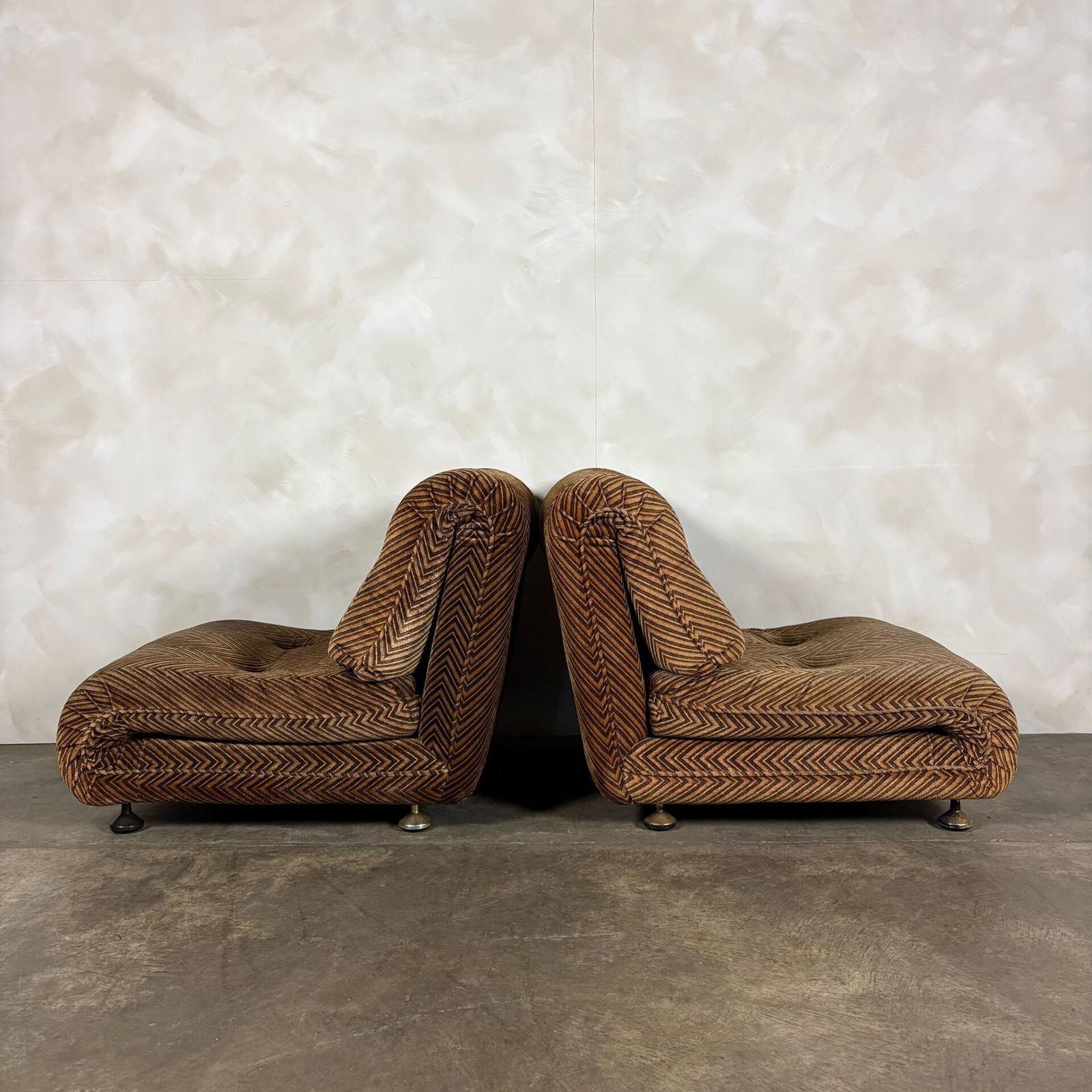 Mid Century G Plan Duo Modular Armchairs/Sofa Geometric Brown Chevron Pattern Retro Mcm