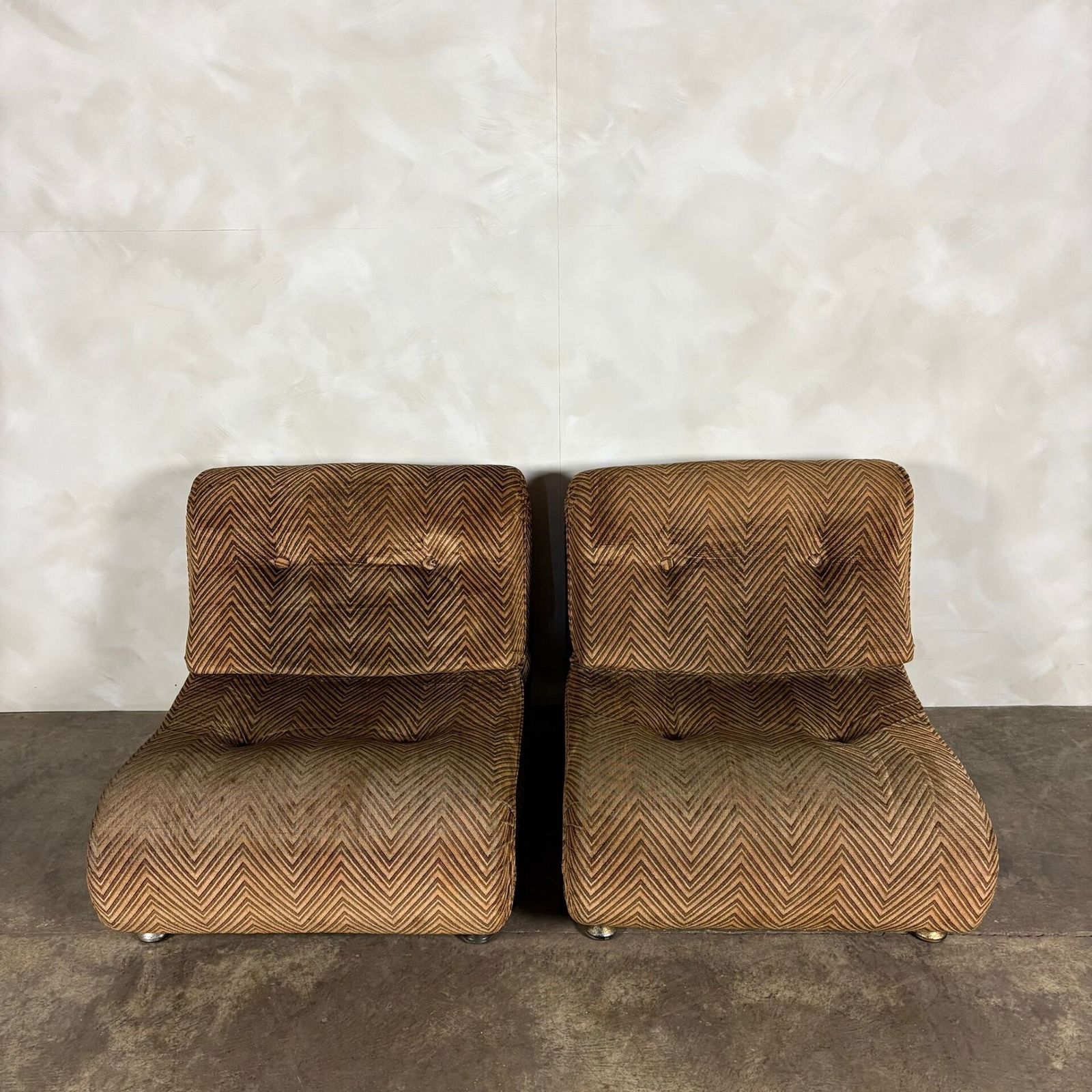 Mid Century G Plan Duo Modular Armchairs/Sofa Geometric Brown Chevron Pattern Retro Mcm photo Furniture