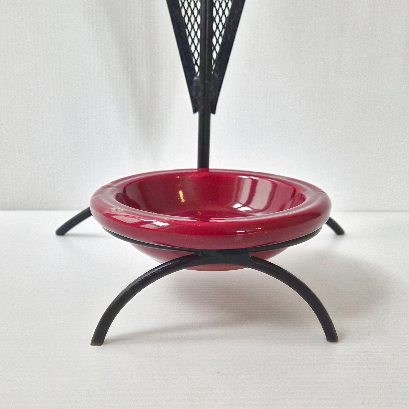 Vintage 1950s Metal Leather & Ceramic Burgundy Umbrella Stand 50s Rockabilly photo buy