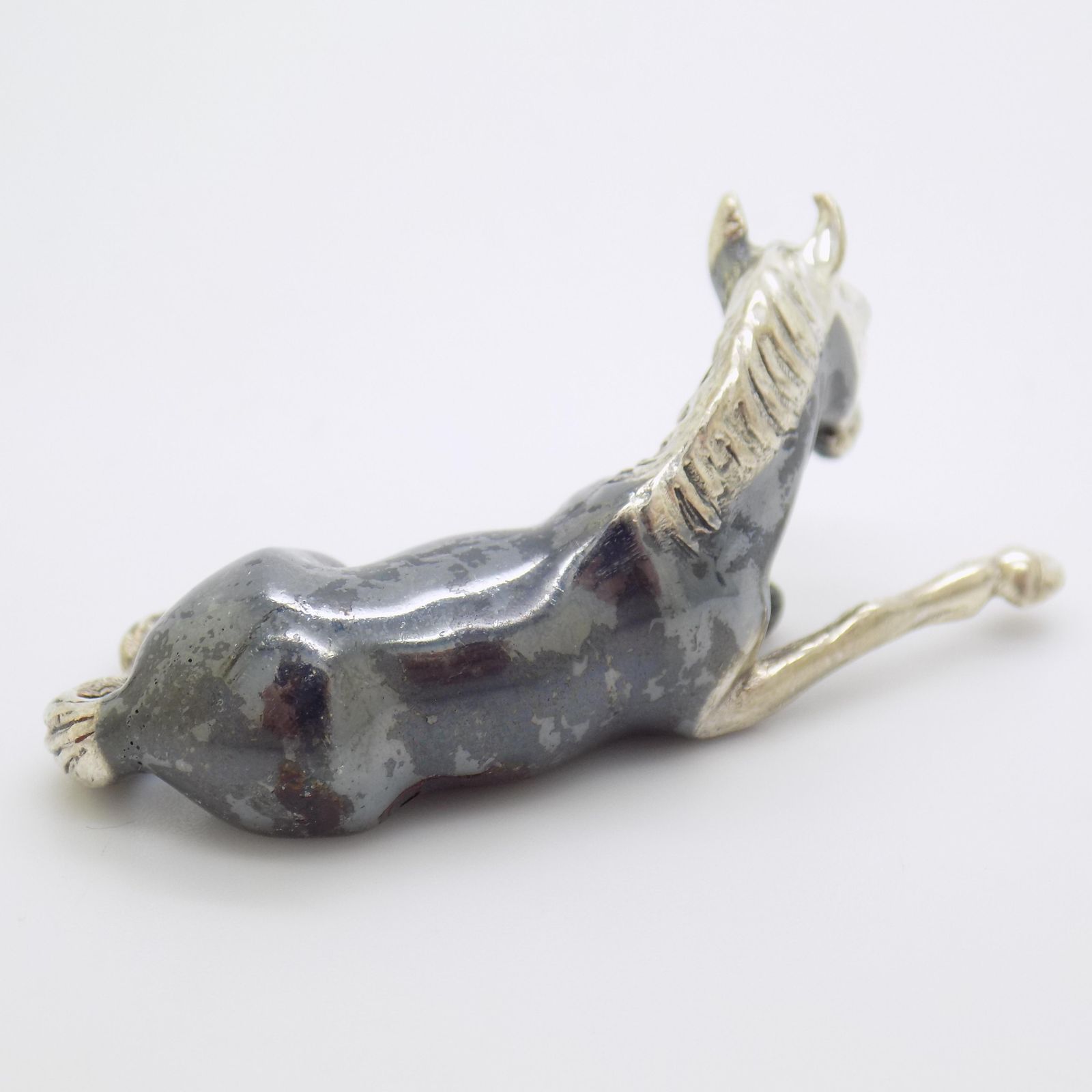 Vintage Italian Handmade Genuine Silver Saturno Branded Sitting Horse Figurine, 1980s photo 201.0