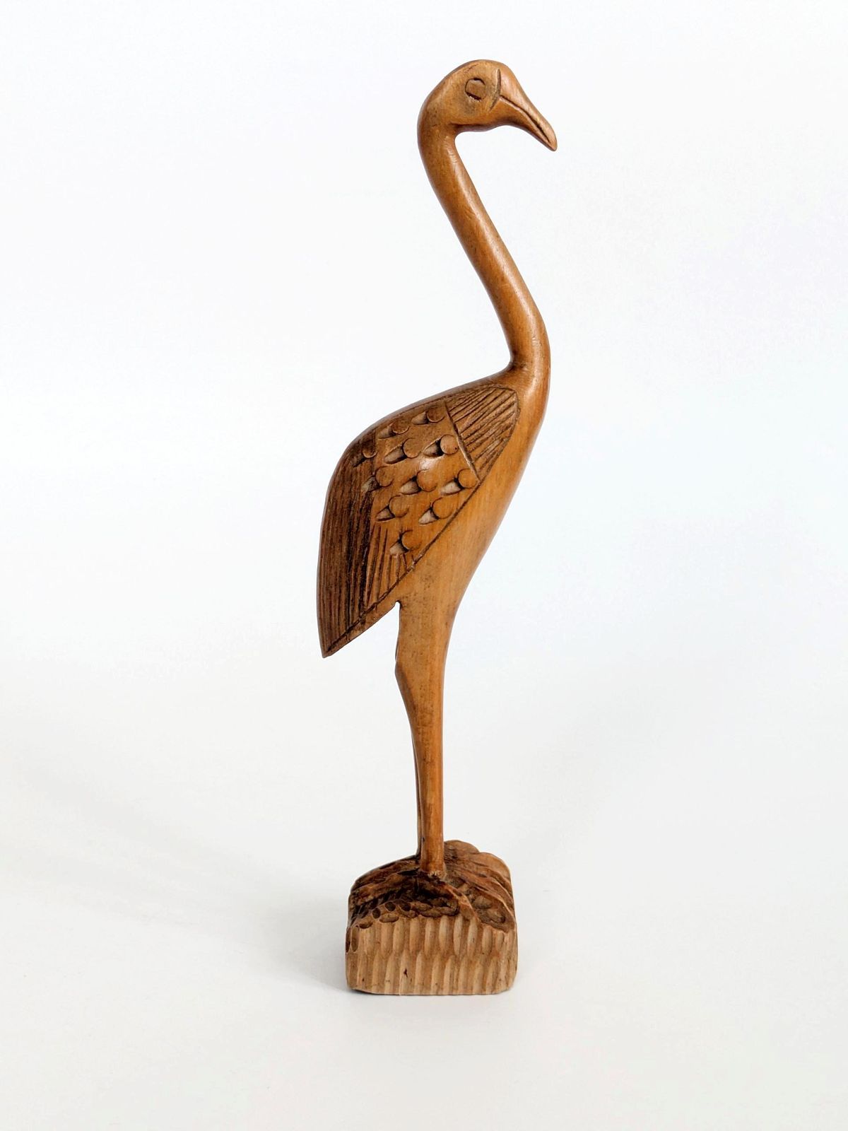 Midcentury Teak Wood Crane Sculpture, Hand Carved Bird, Scandinavian Modern Decor photo 84.0