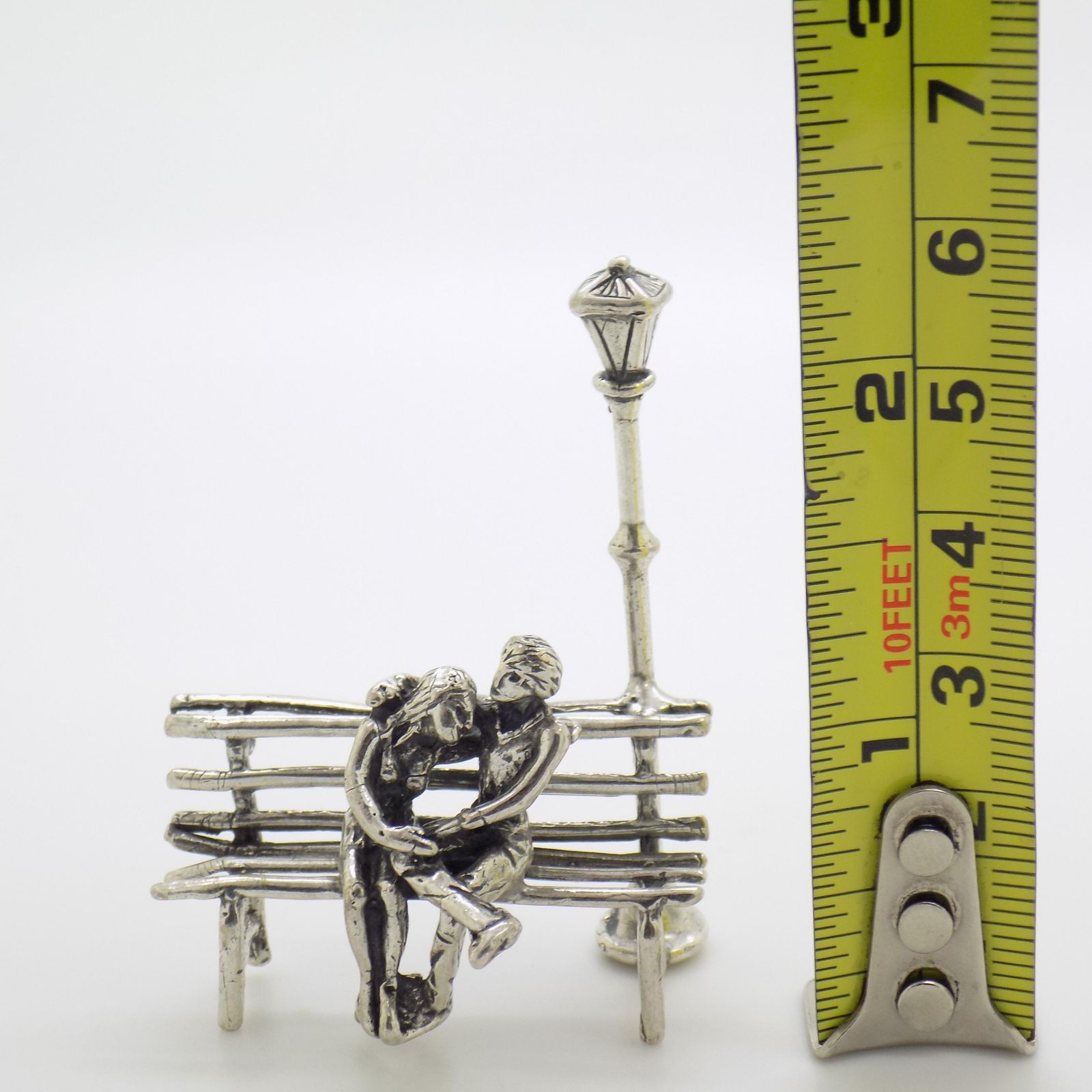 photo for sale Vintage Italian Handmade Silver Lovers On Bench Figurine, Tuscany, Italy, 1980s