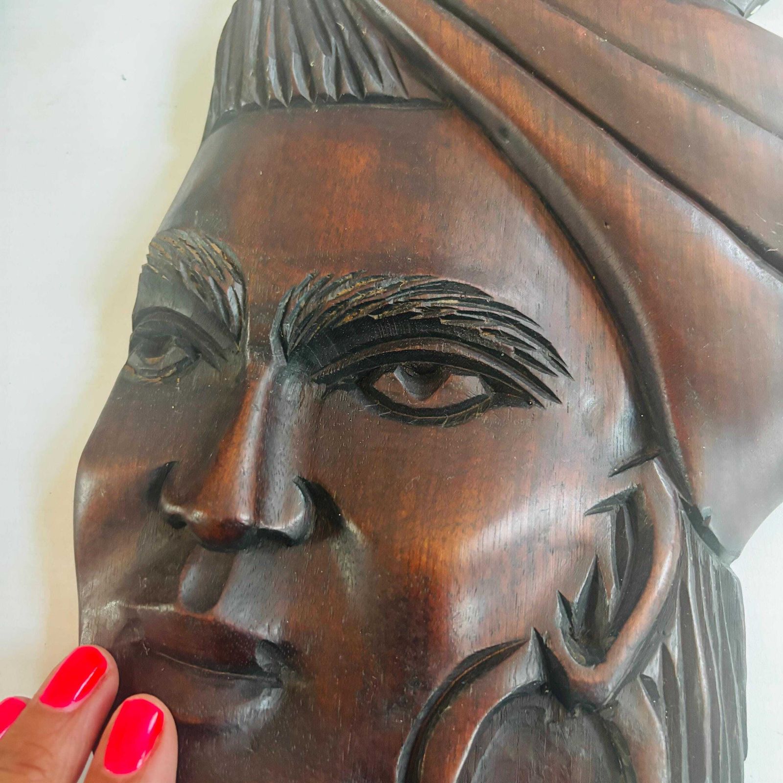 Pair Of Mid Century Brazilian Hand Carved Hardwood Wall Plaques – "Baiana" & Male Figure Afro Brazil photo Art