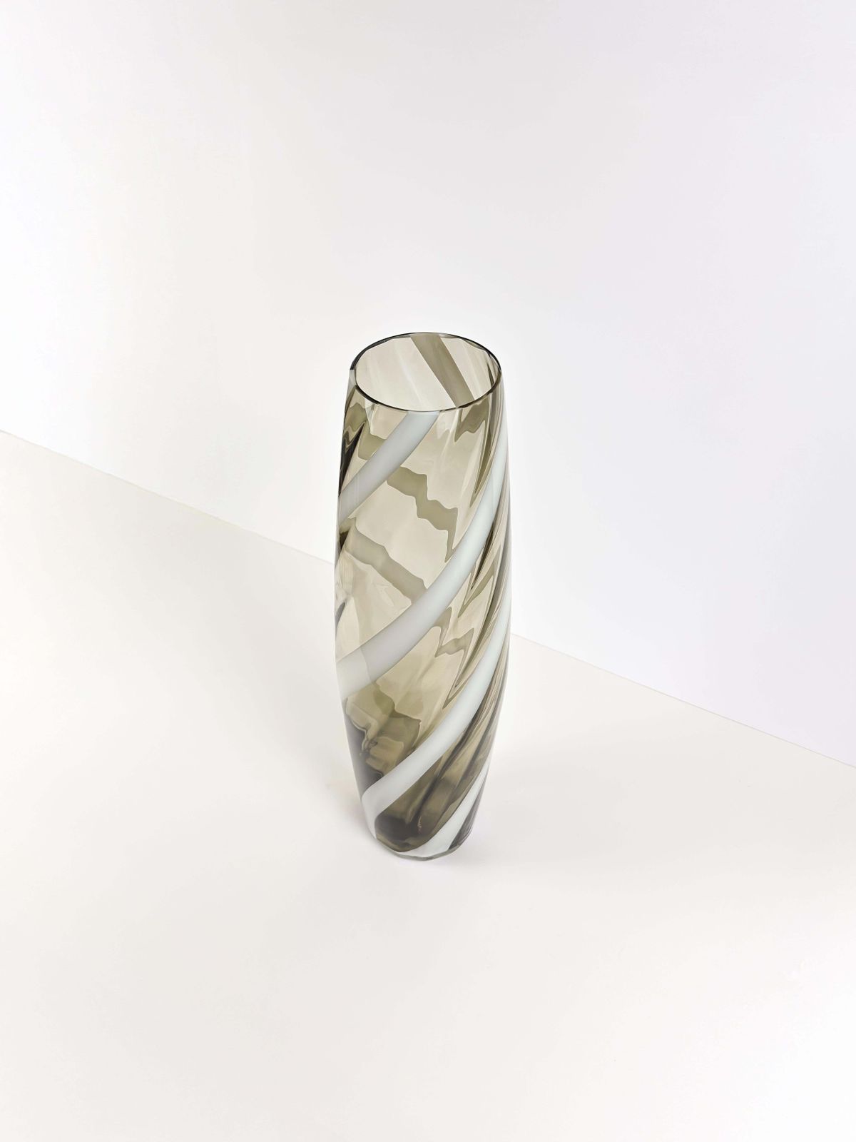 Tall Glass Floor Vase, Striped Design, Mid Century Italian 1960s photo for sale