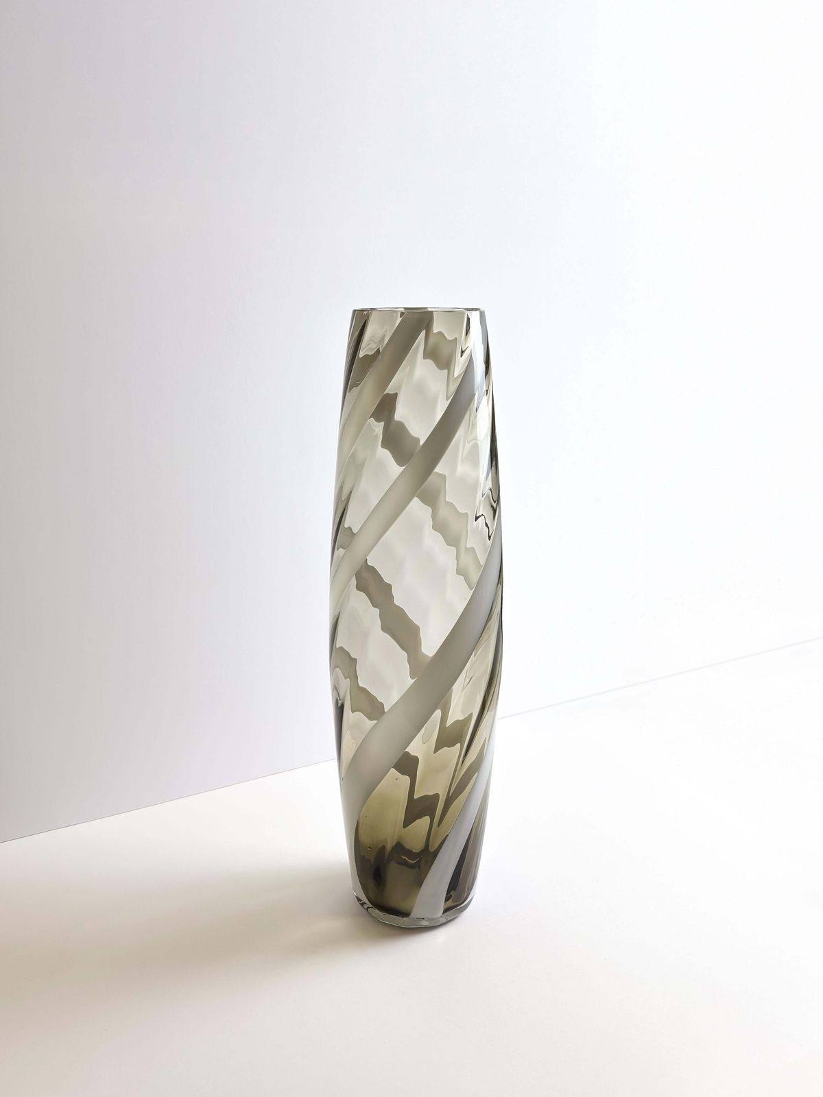 Tall Glass Floor Vase, Striped Design, Mid Century Italian 1960s photo vinterior