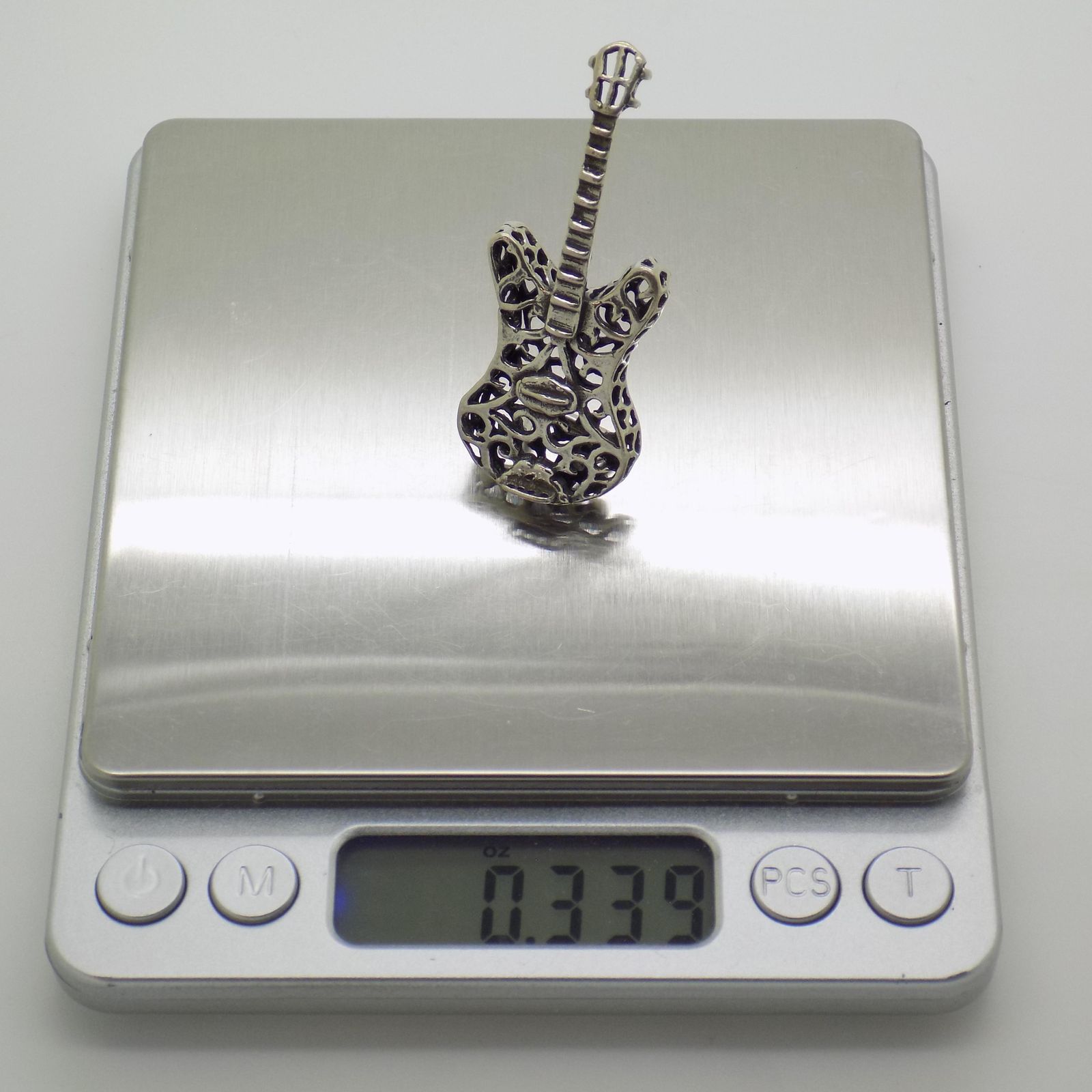 photo furniture Vintage Italian Handmade Genuine Silver Electric Guitar Miniature Figurine, 1980s