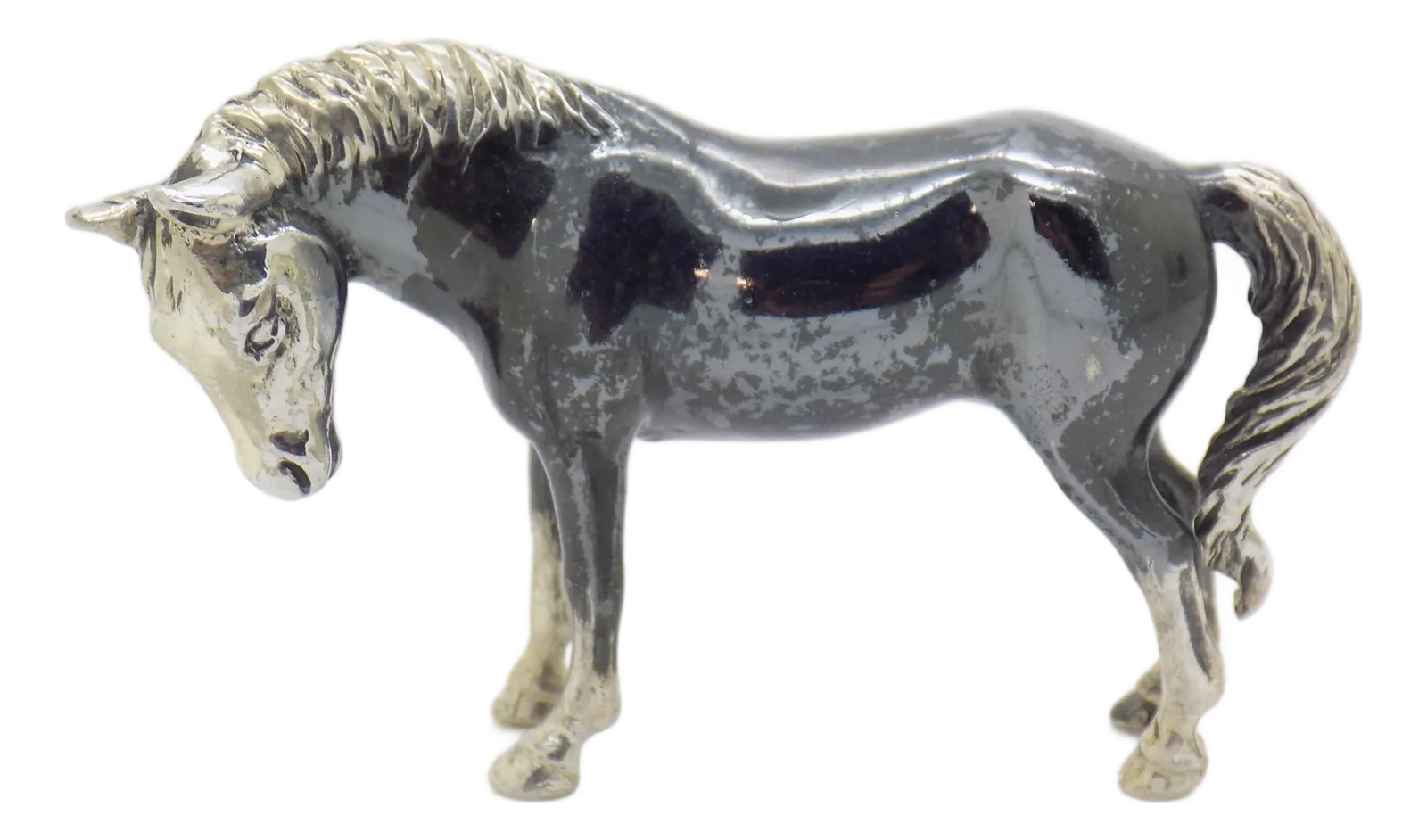 Vintage Italian Handmade Genuine Silver Saturno Branded Darkened Horse Figurine, 1980s