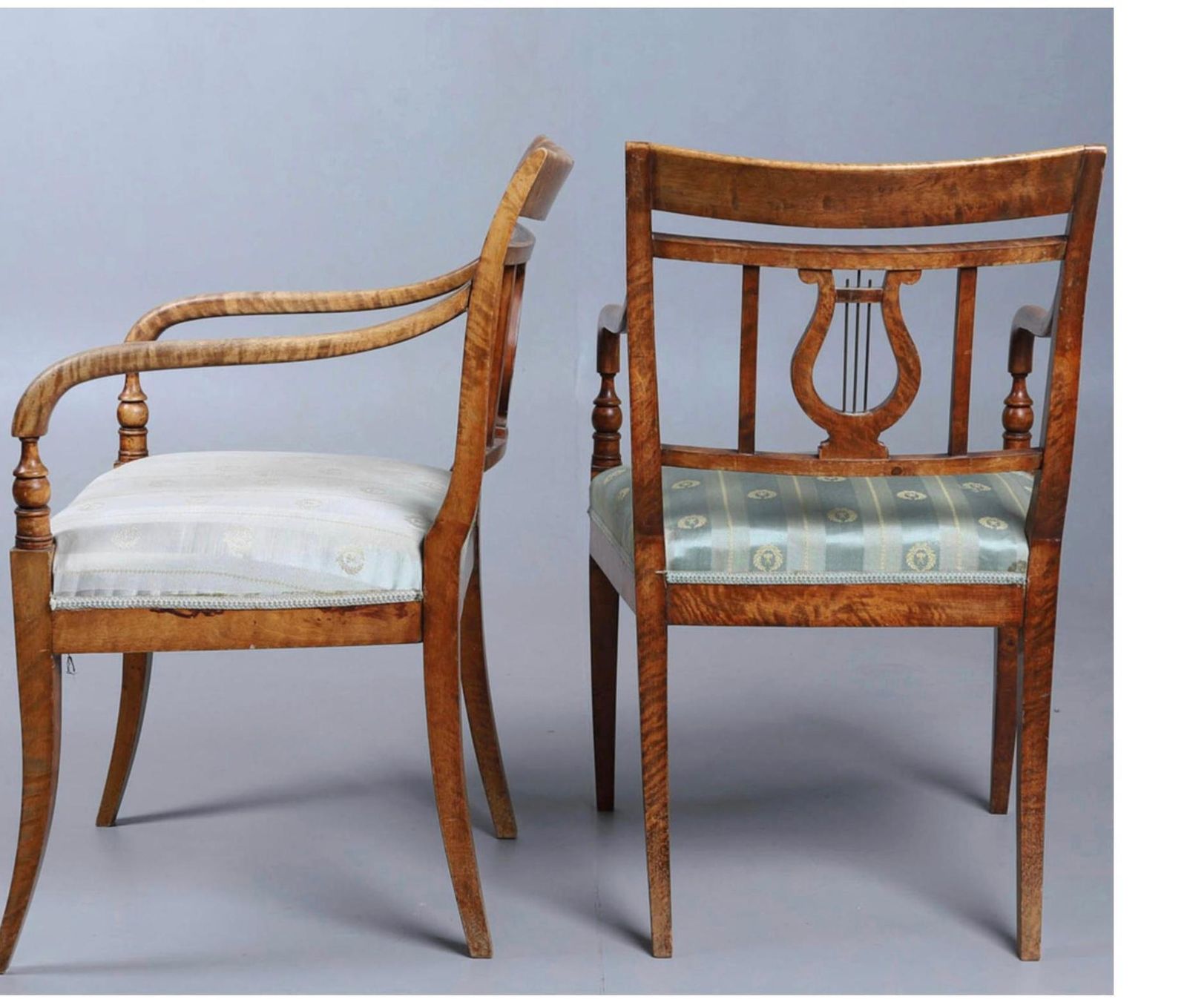 Biedermeier Carver Chairs Swedish Late 1800s Antique Golden Birch Square Pair photo for sale
