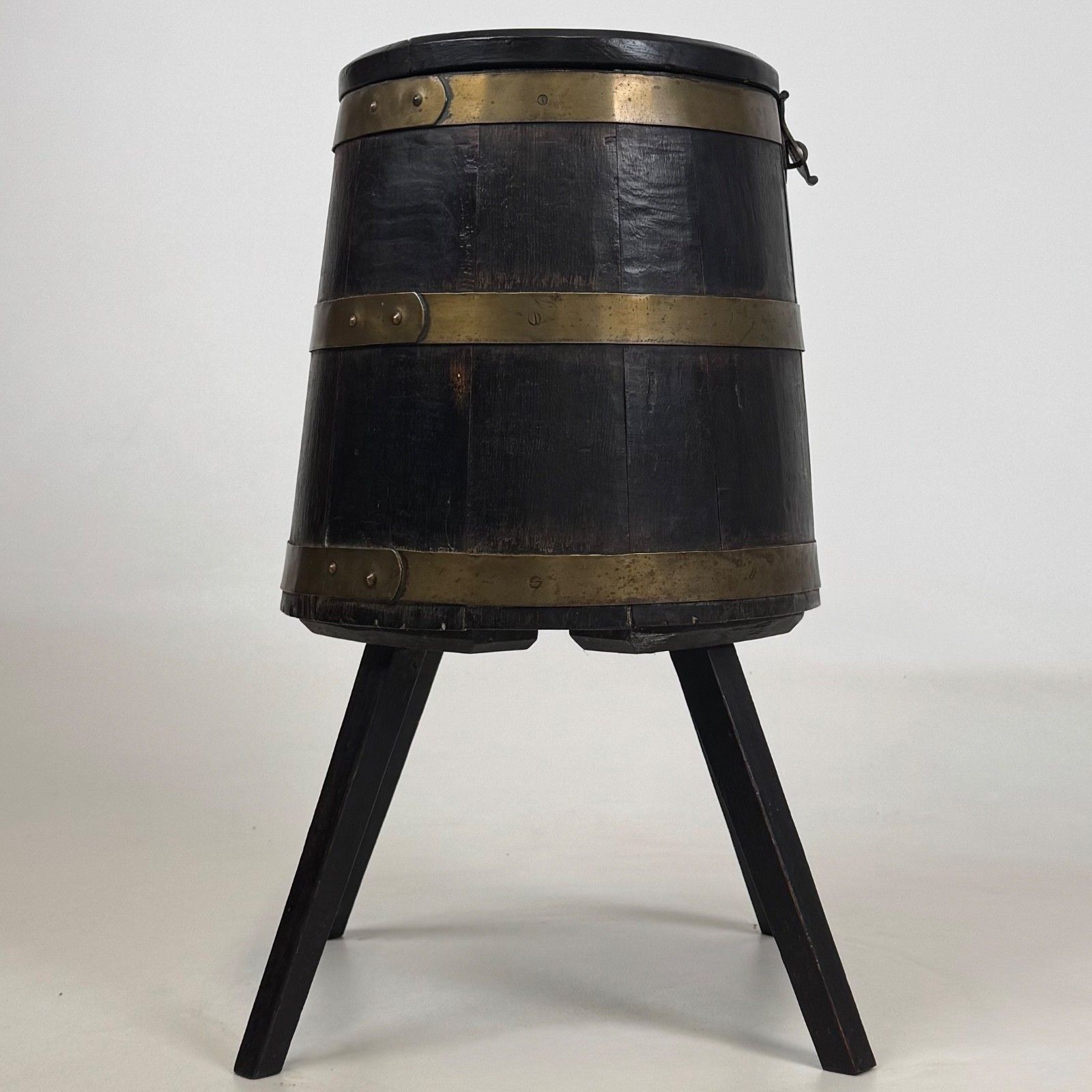 Antique 20th Century Unique Brass Bound Storage Barrel In Oak ( Af 5543 ) photo vintage