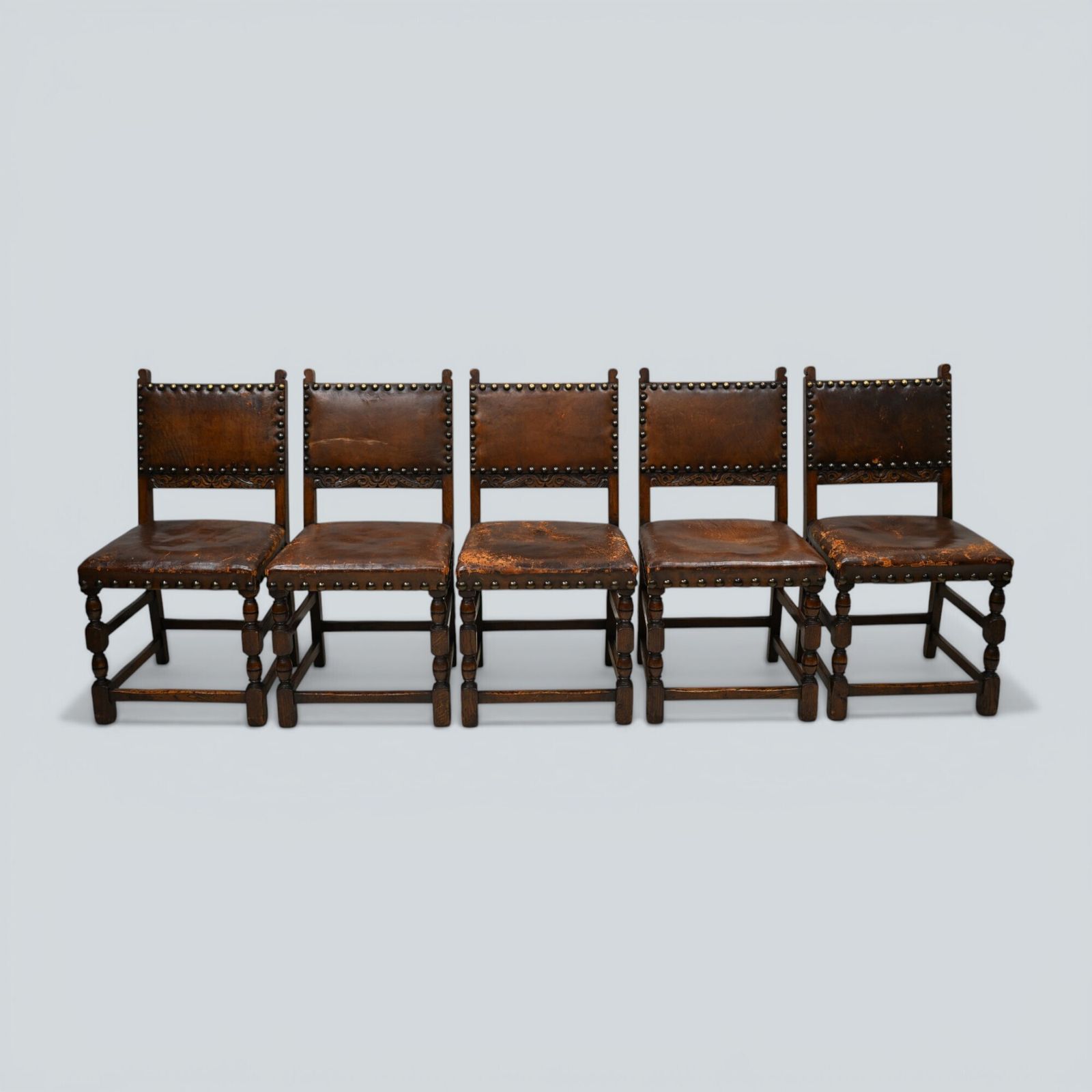 6 Jacobean Dining Chairs Cromwellian Style Studded Leather Free Uk Delivery* photo for sale