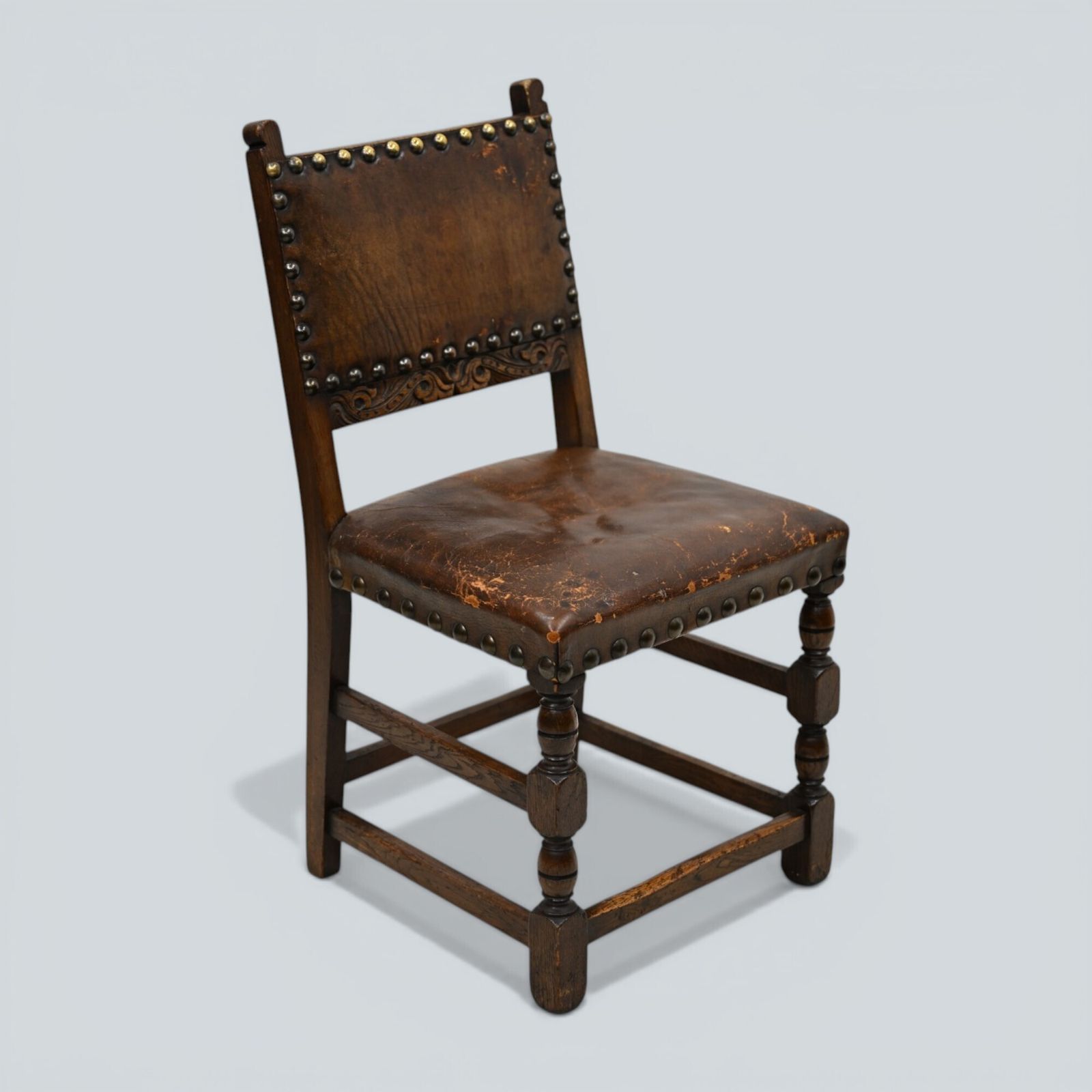 Furniture 6 Jacobean Dining Chairs Cromwellian Style Studded Leather Free Uk Delivery* photo