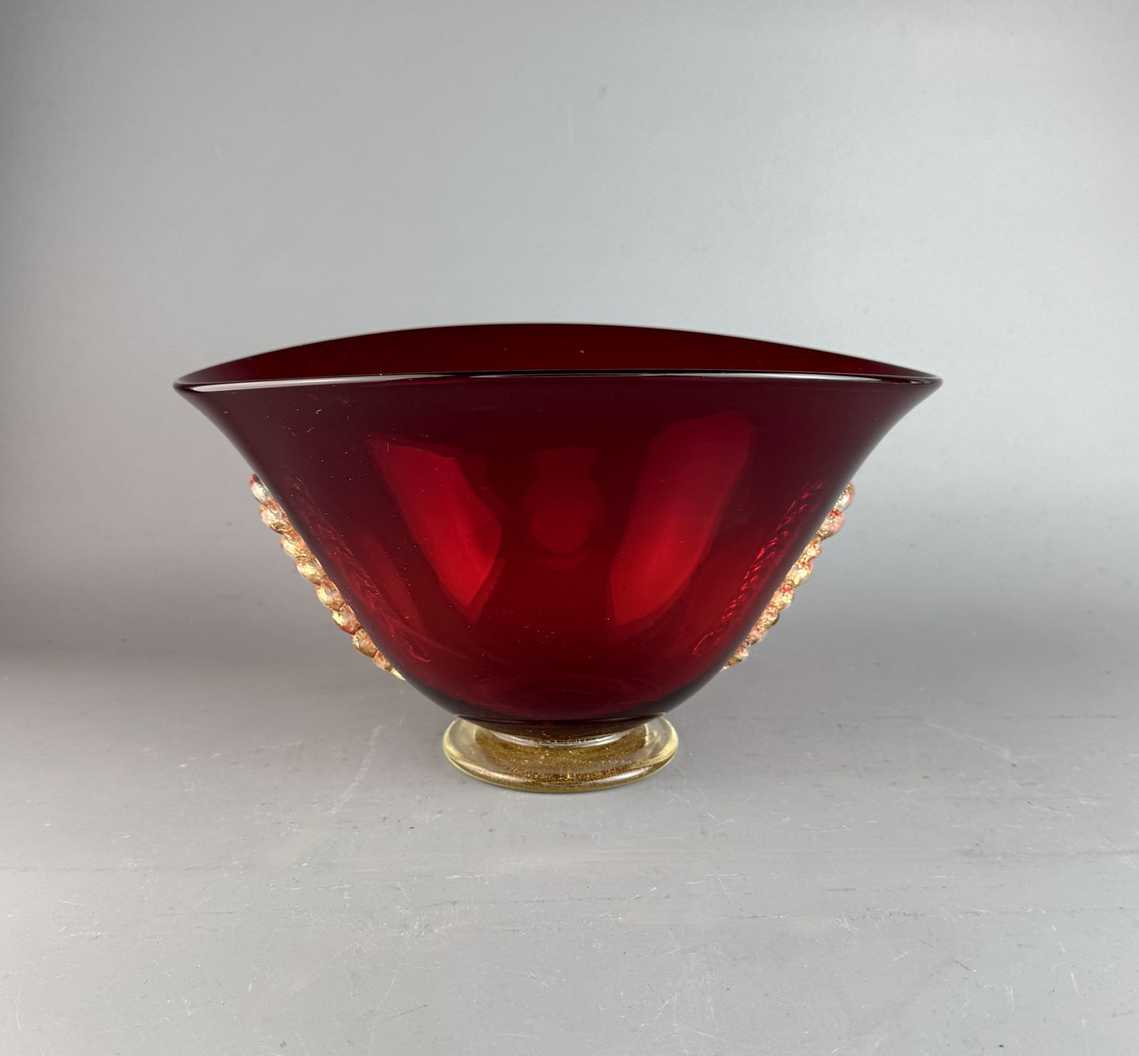 Mid Century Murano Ruby & Aventurine Glass Bowl Circa 1950