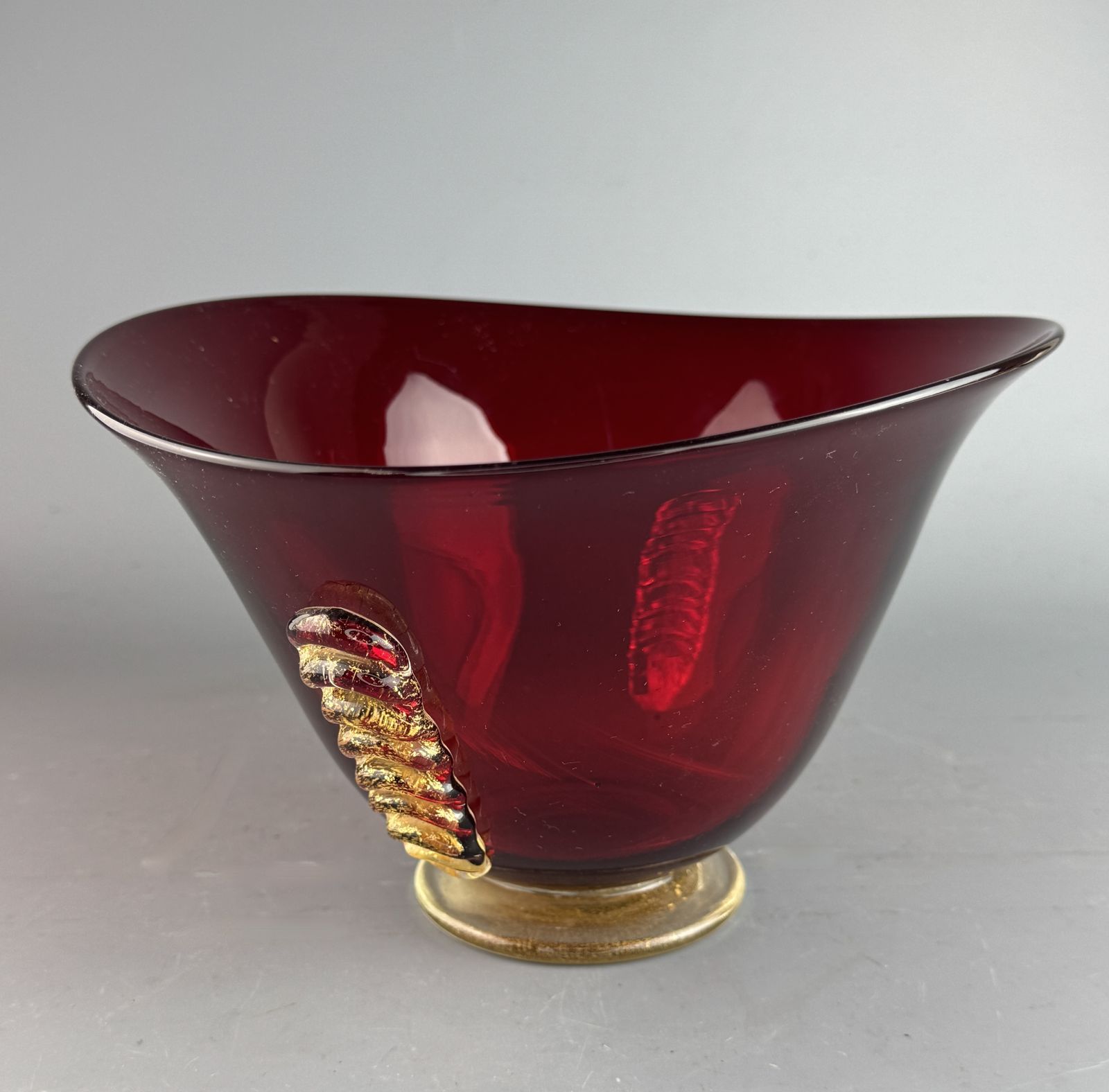 Mid Century Murano Ruby & Aventurine Glass Bowl Circa 1950 photo for sale