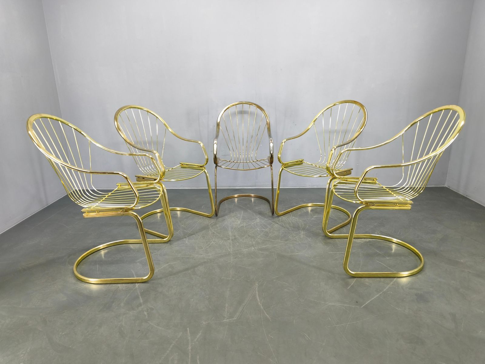 Set Of 5 Gastone Rinaldi Brass Dining Chairs For Rima, Italy 1970s photo furniture