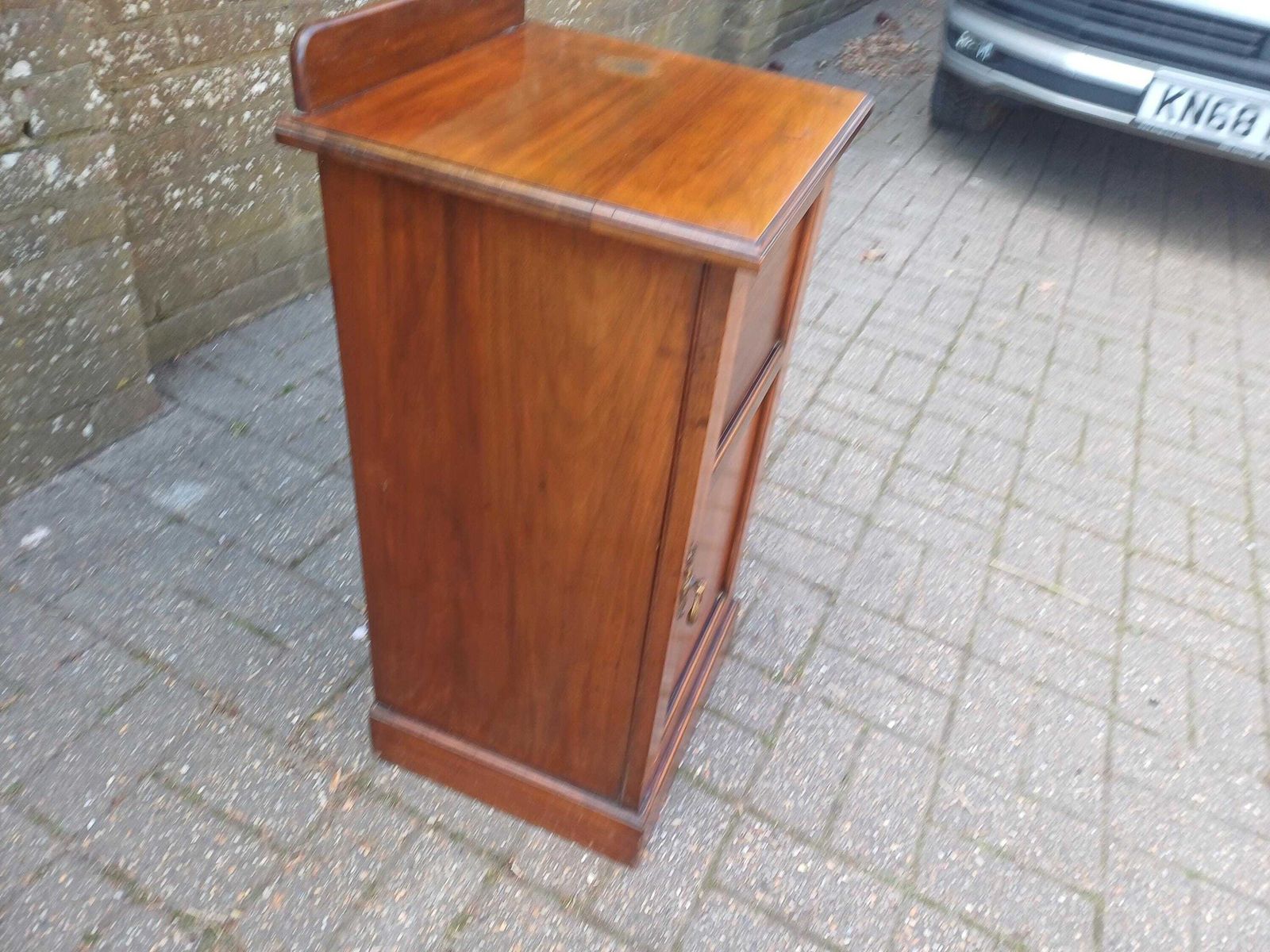 Antique Mahogany Bedside Or Pot Cupboard Robbon & Sons Newcastle Edwardian Nightstand Cabinet Brass Handle Vintage photo vinterior