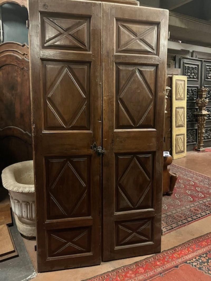 Set Of No. 2 Carved Walnut Double Doors With Lozenges, Italy photo vinterior