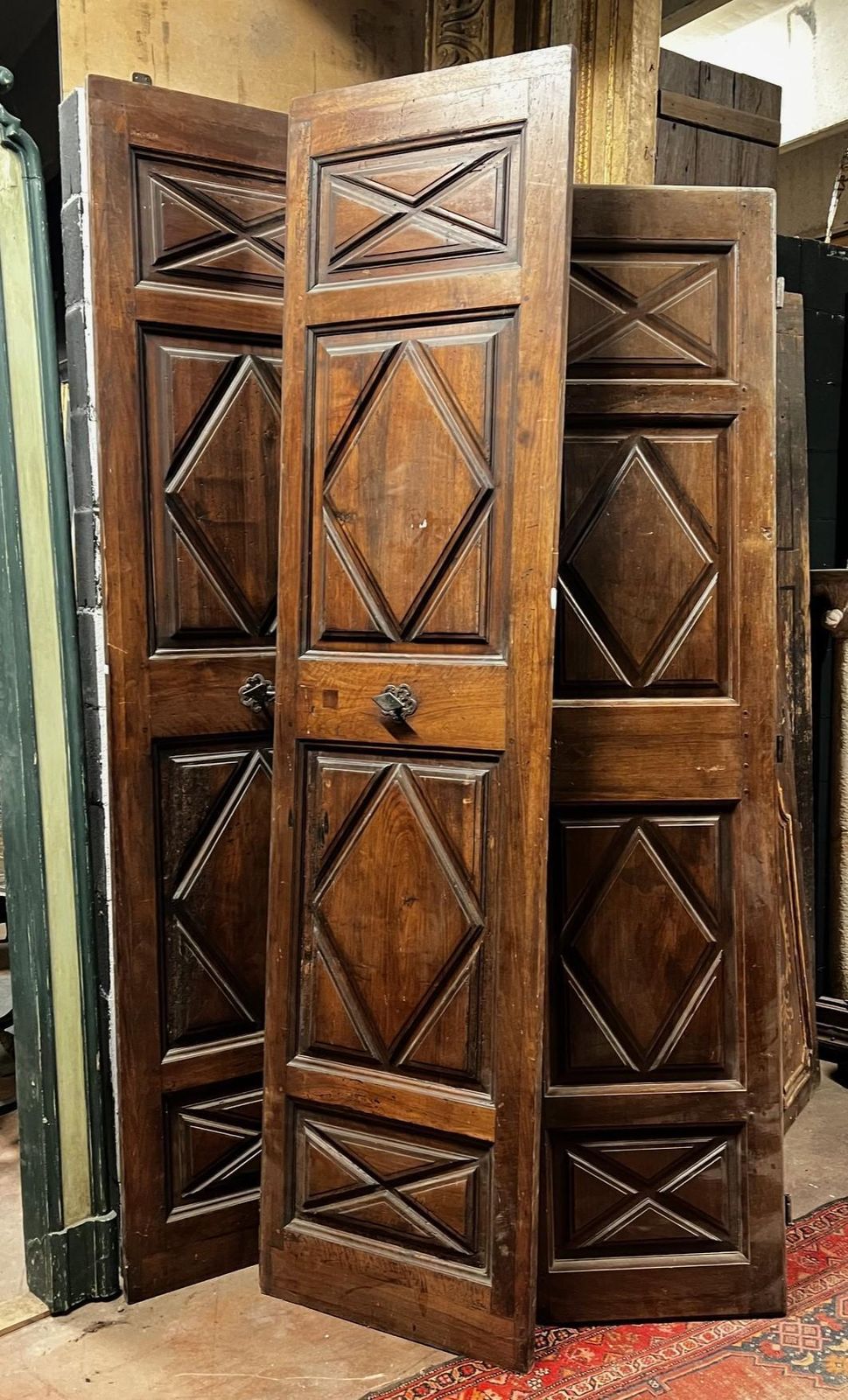 Set Of No. 2 Carved Walnut Double Doors With Lozenges, Italy photo buy