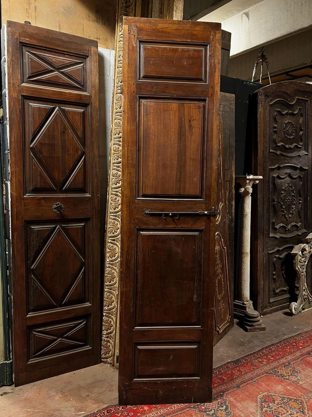Home Fixtures Set Of No. 2 Carved Walnut Double Doors With Lozenges, Italy photo