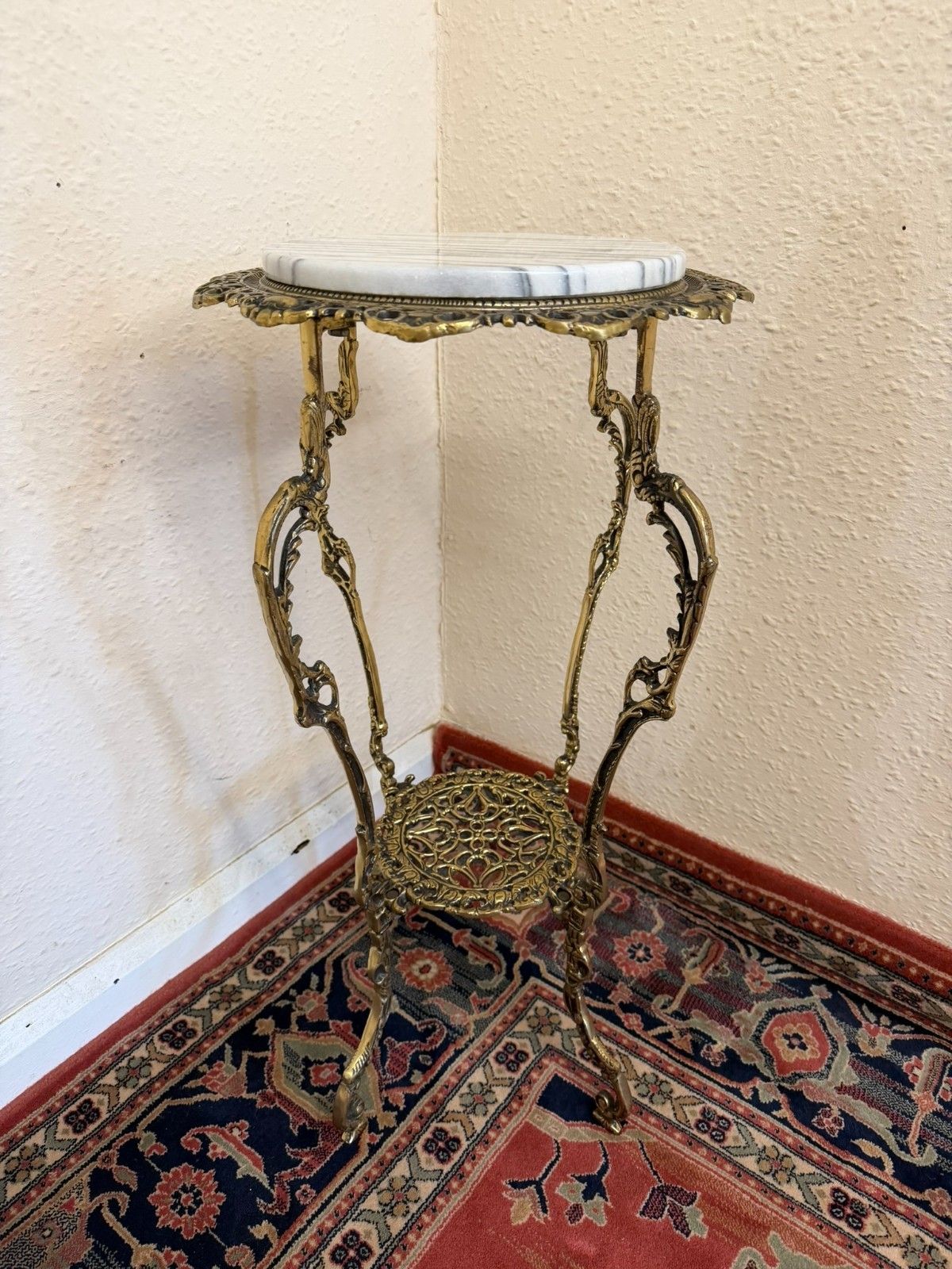 Frech Ornate Brass And Marble Stand Circa 1950 photo furniture