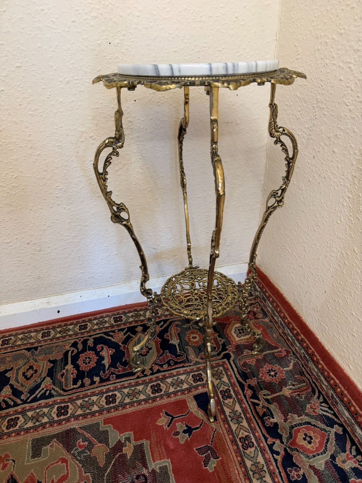 Frech Ornate Brass And Marble Stand Circa 1950 photo for sale