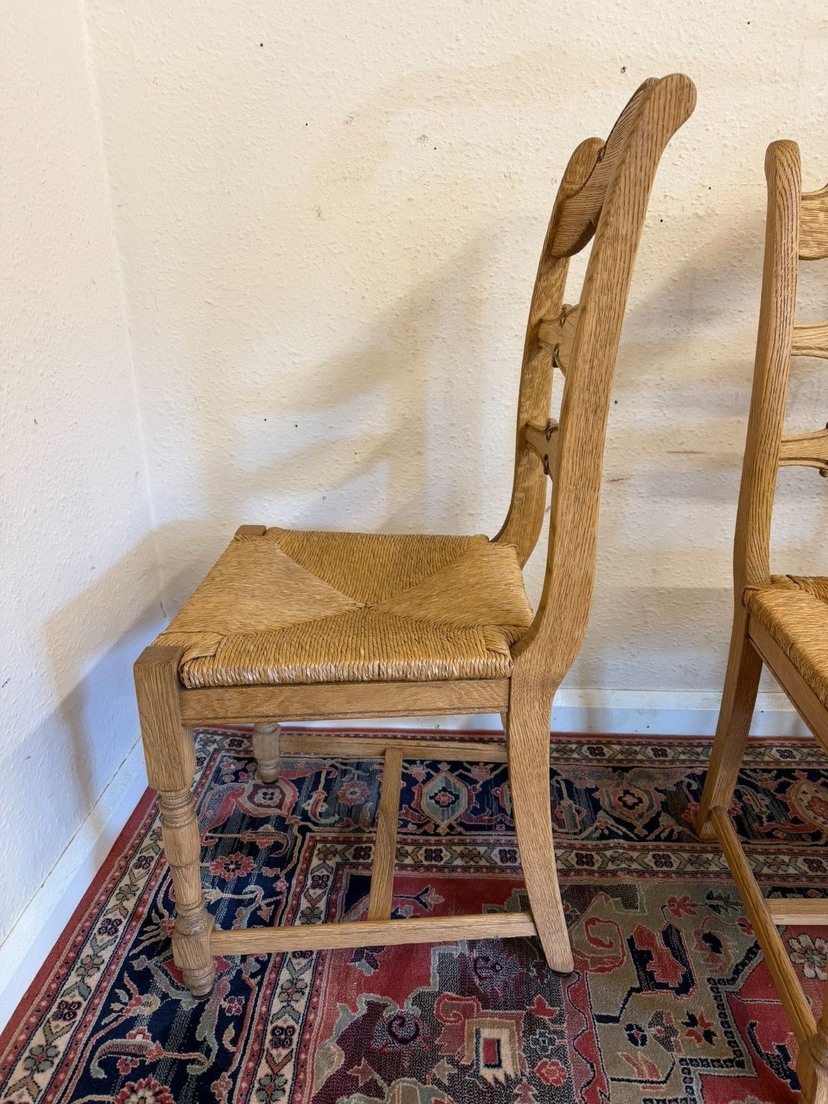Set Of Six French Farmhouse Raw Oak Dining Chairs Circa 1930 photo vinterior
