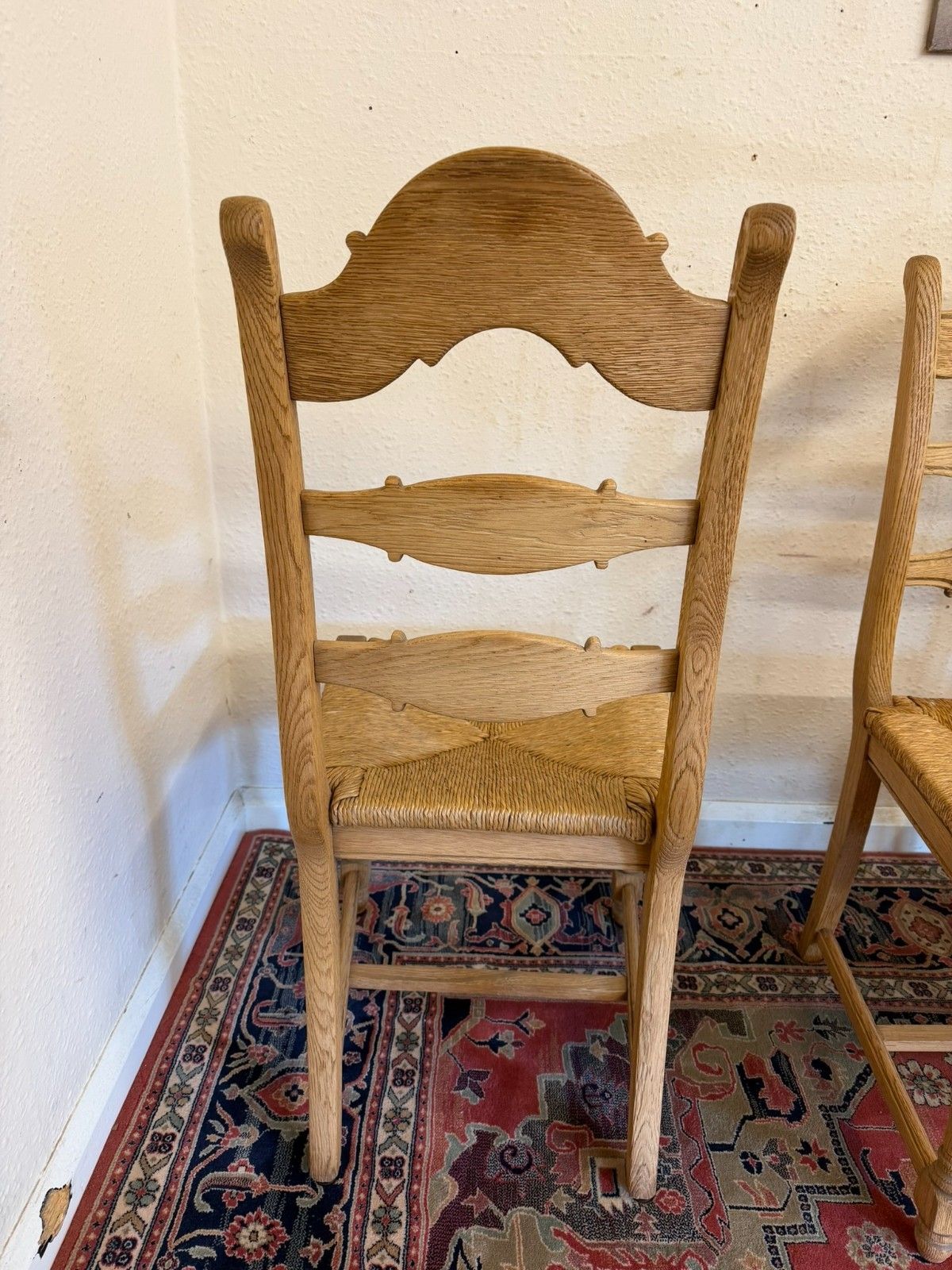 Set Of Six French Farmhouse Raw Oak Dining Chairs Circa 1930 photo vintage