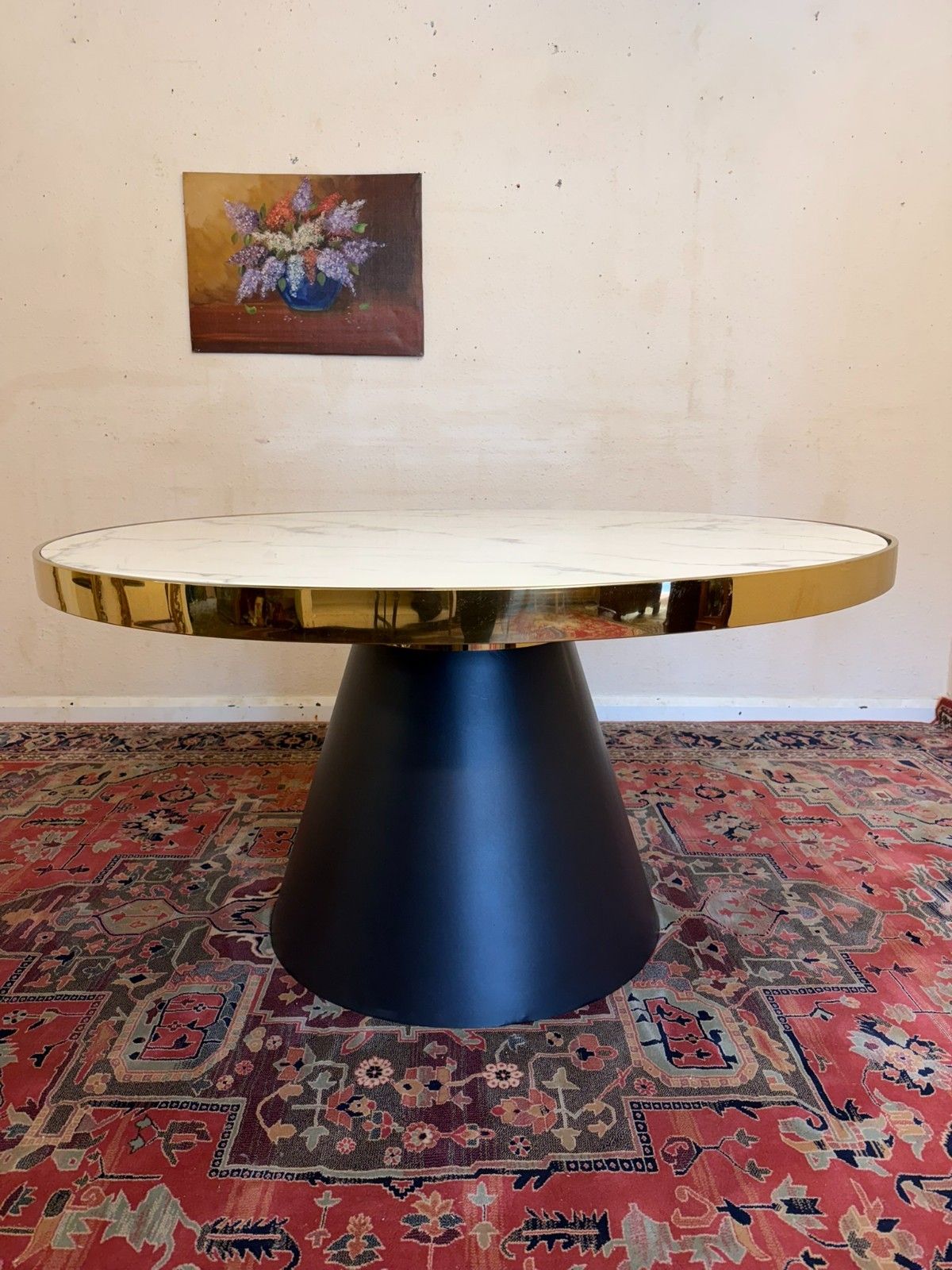 Mid Century Modern Circular Marble Top Dining Table Circa 1960