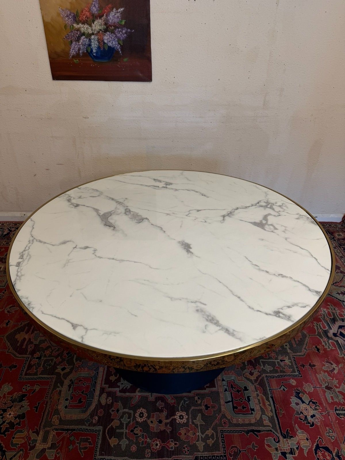 1250.0 Mid Century Modern Circular Marble Top Dining Table Circa 1960 photo