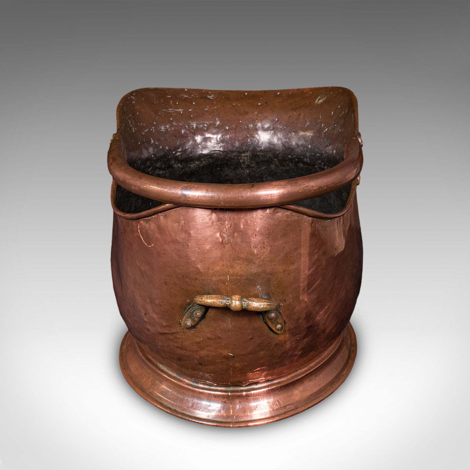 Antique Helmet Coal Scuttle, English, Copper, Fireplace Fuel Keeper, Victorian photo Home Fixtures
