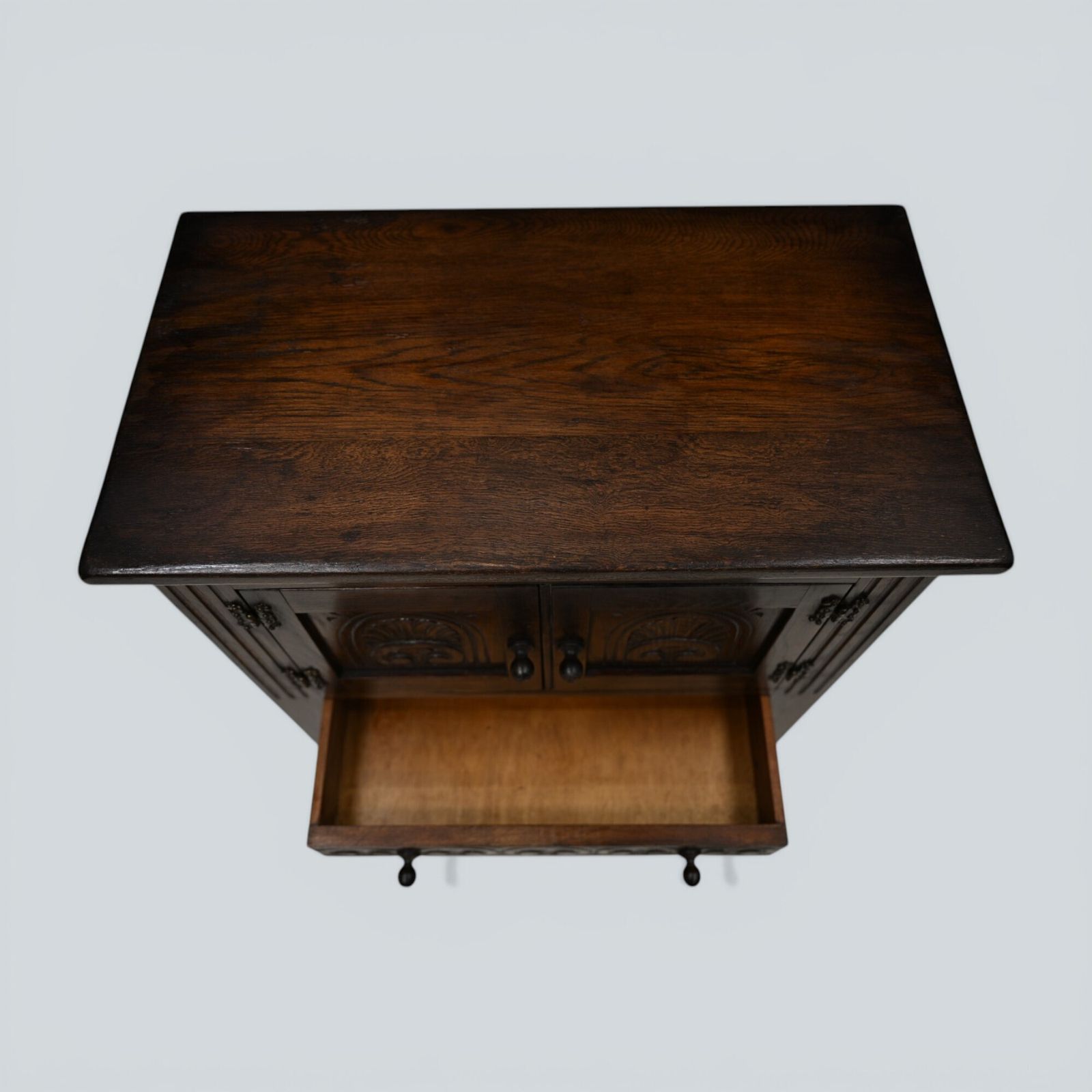 photo for sale Vintage Oak Pedestal Cupboard Carved Narrow Drawer Double Doors Free Uk Delivery