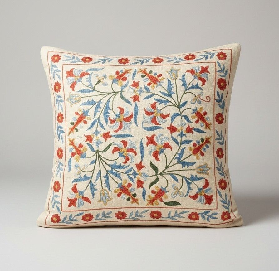 21"X20" 100% Silk Cushion Cover. Embroidered Accent Pillow. Luxury Throw Pillow photo for sale