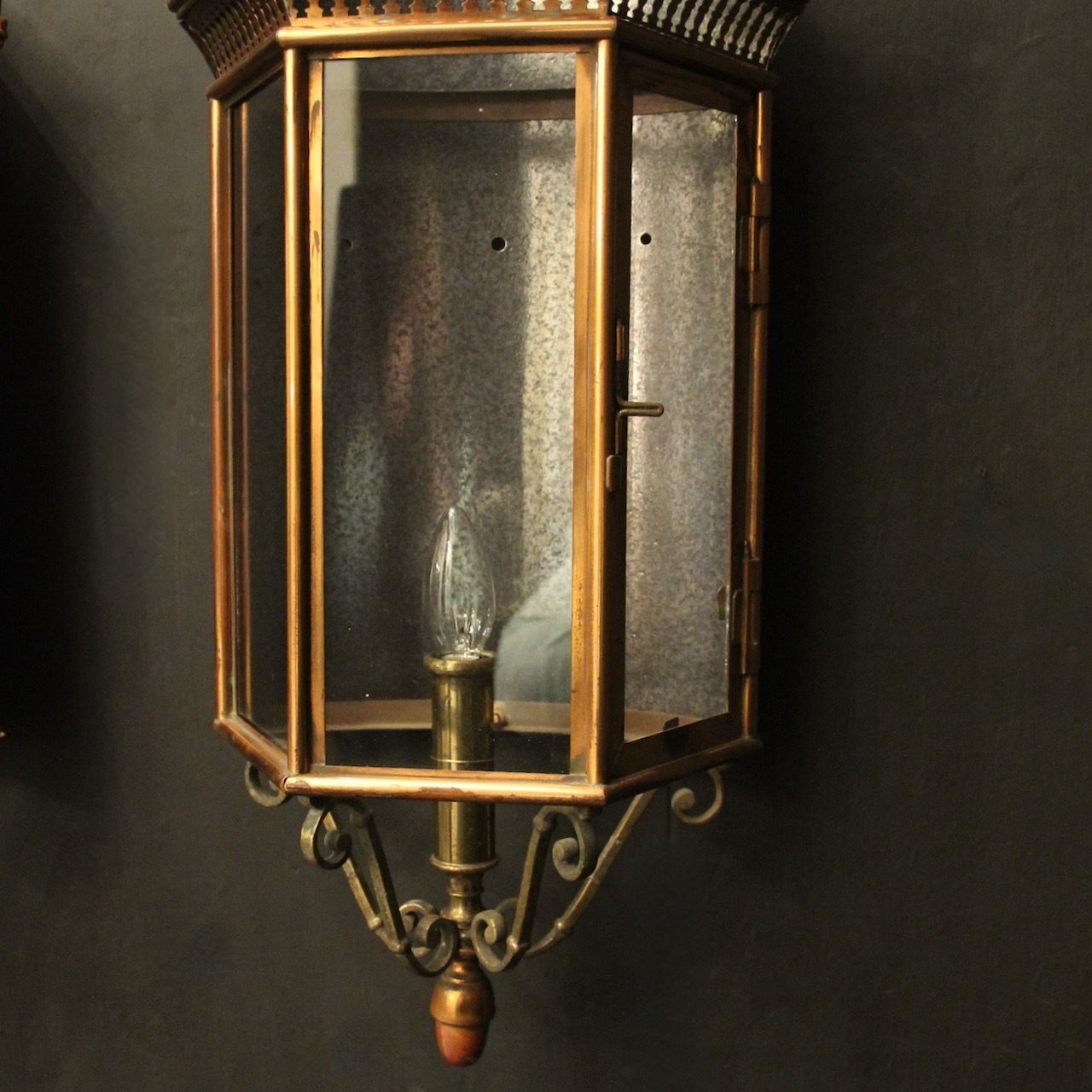 French Pair Of Brass & Copper Half Lanterns photo buy