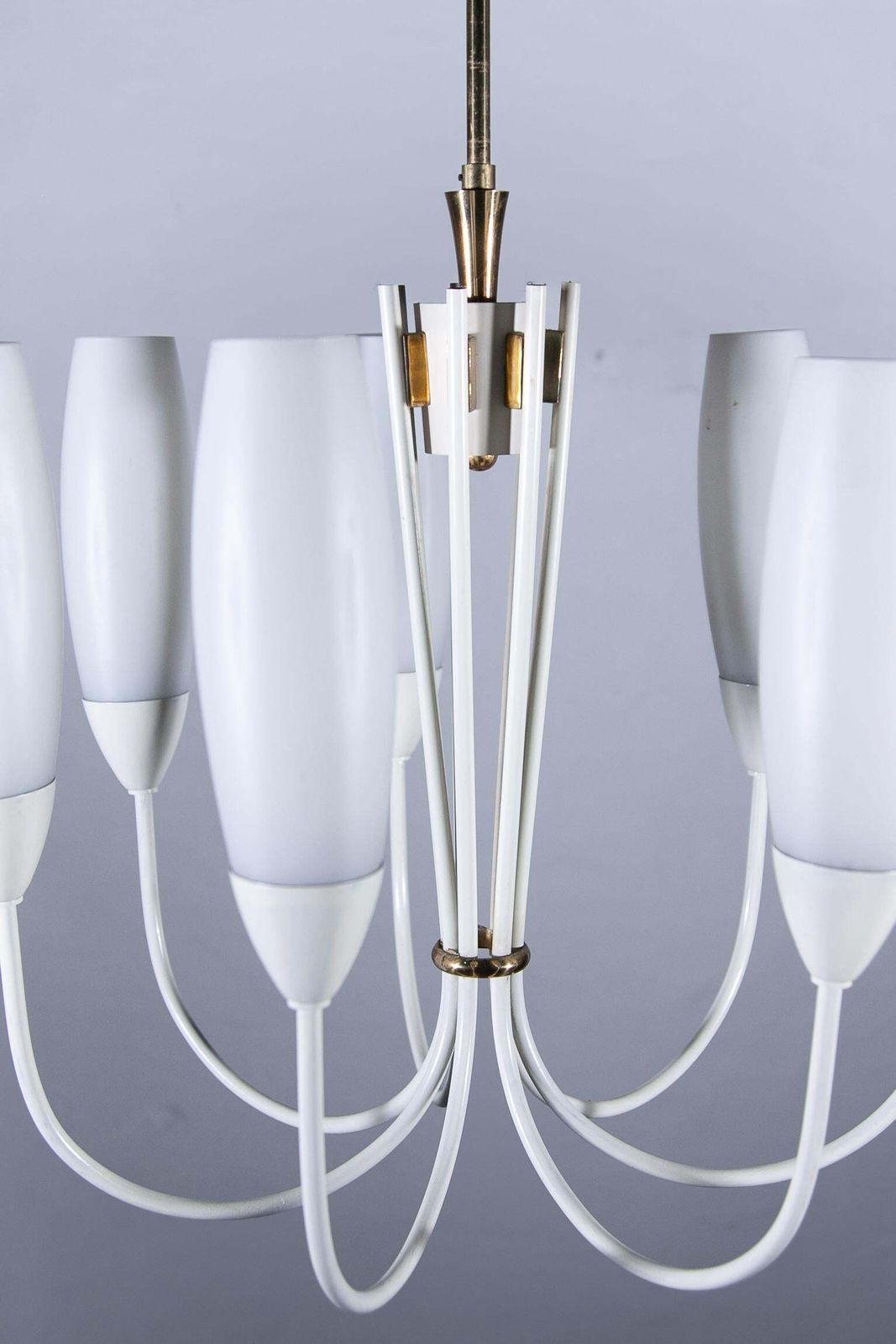 Fifties Six Opaline Glass Shades Chandelier. photo Lighting