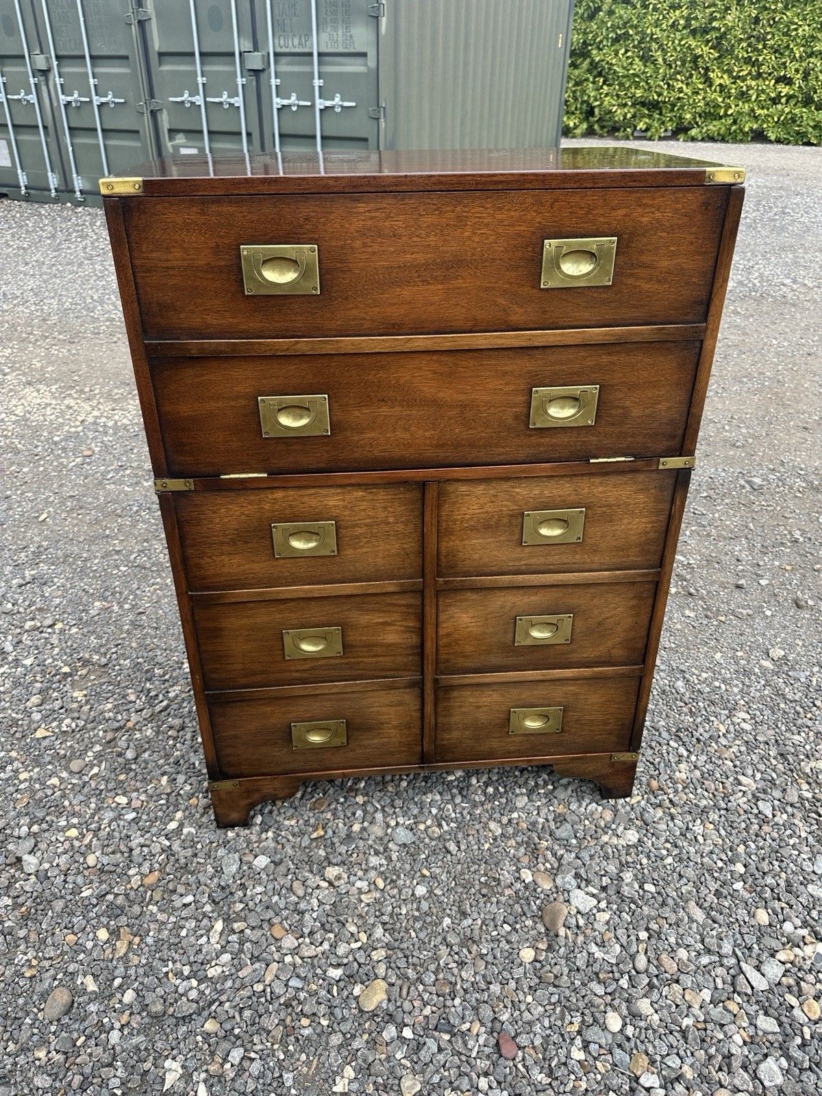 photo furniture Campaign Style Mahogany Bureau Chest  Of Drawers Drop Writing Desk Brass Storage